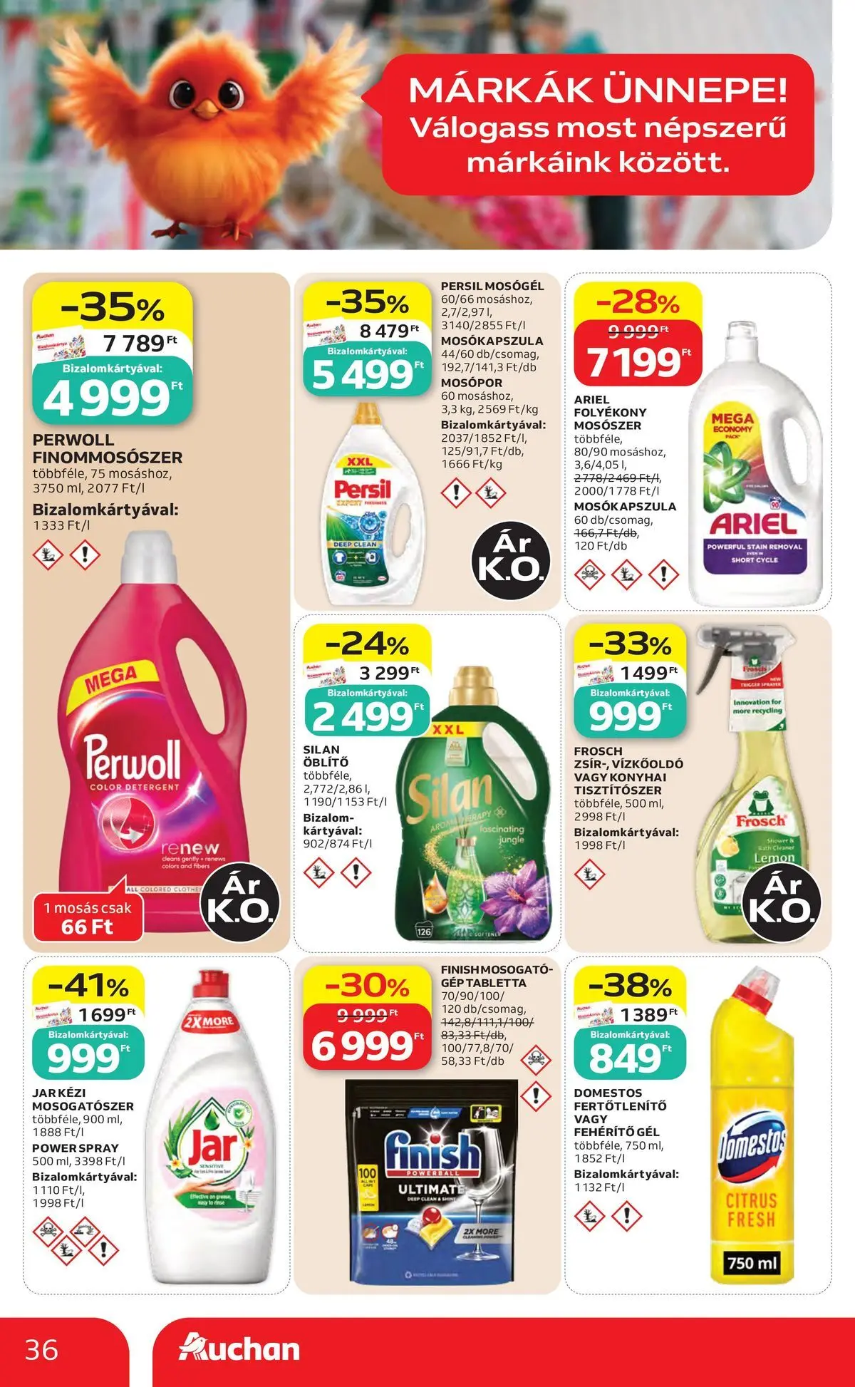Auchan akciós újság Miskolc - 2026.07.23. -tól/töl > akció, lapozható szórólap 🛍️ | Oldal: 36 | Termékek: Perwoll, Öblítő, Folyékony mosószer, Mosópor