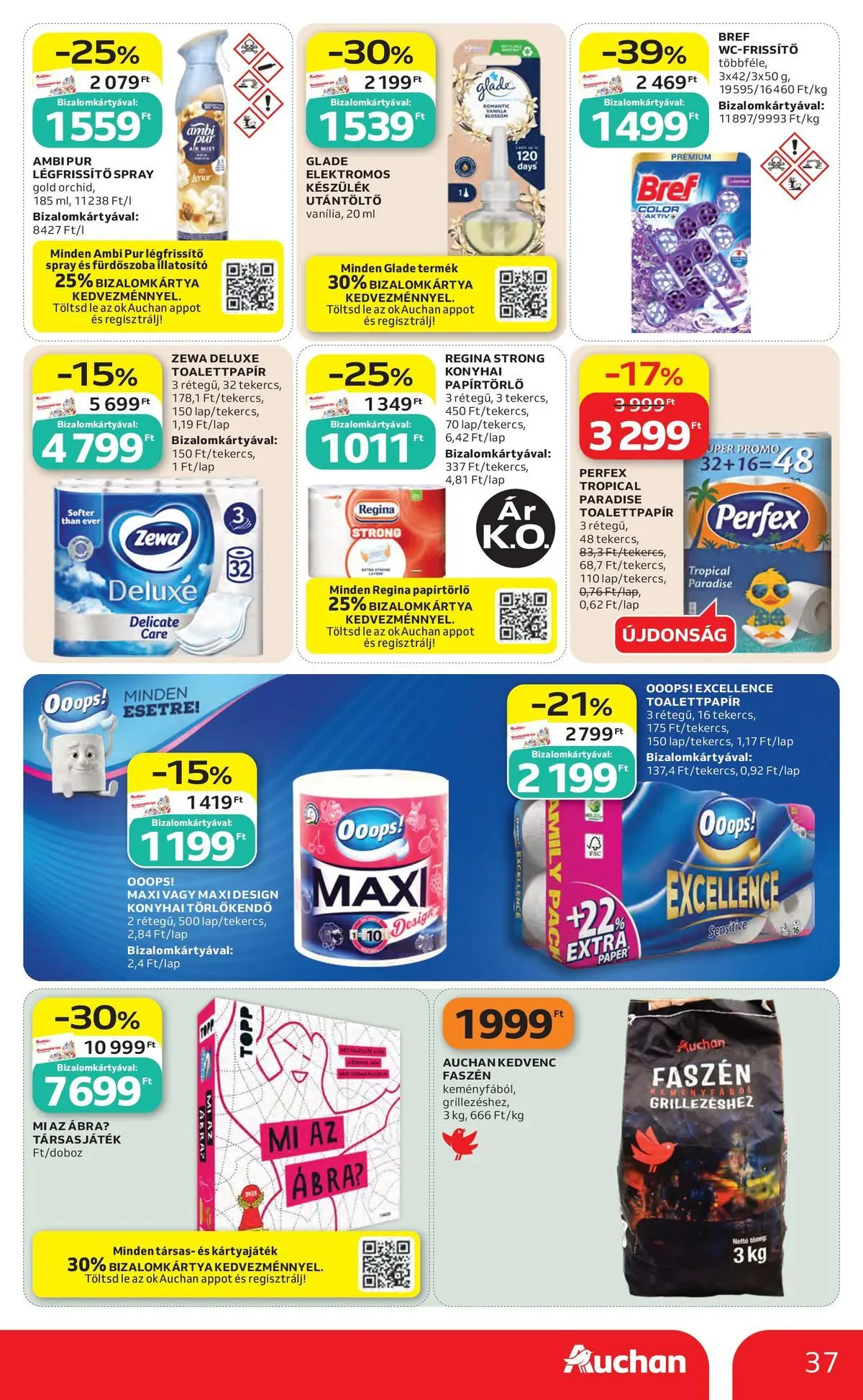 Auchan akciós újság Miskolc - 2026.07.23. -tól/töl > akció, lapozható szórólap 🛍️ | Oldal: 37 | Termékek: Papírtörlő, Légfrissítő, Társasjáték, Fürdőszoba