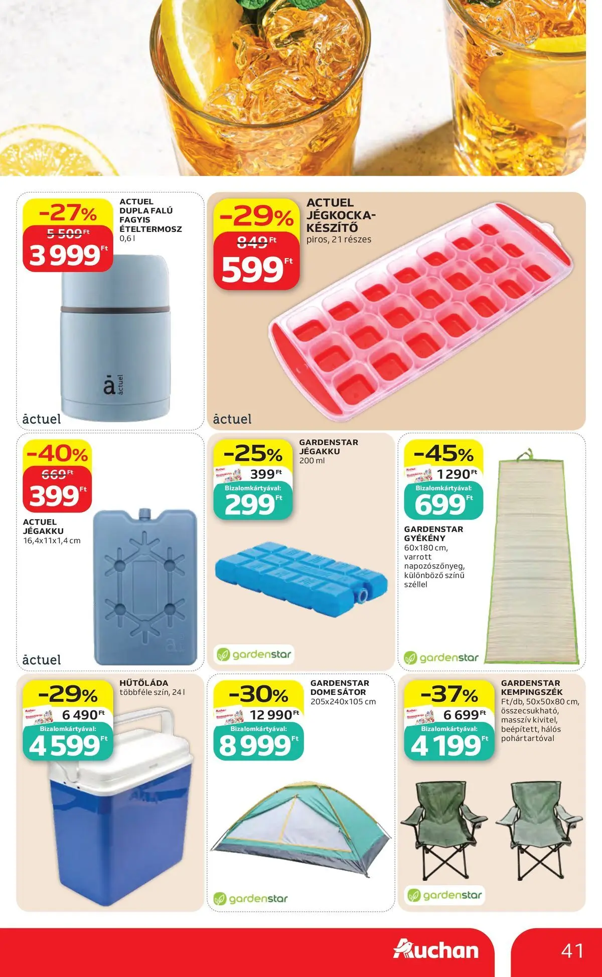 Auchan akciós újság Miskolc - 2026.07.23. -tól/töl > akció, lapozható szórólap 🛍️ | Oldal: 41 | Termékek: Jégkocka, Sátor