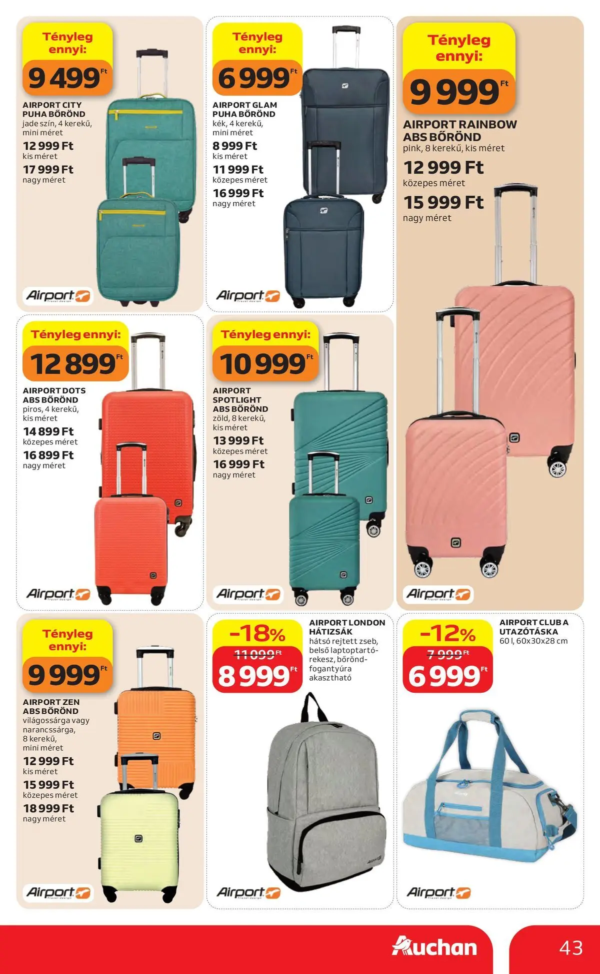 Auchan akciós újság Miskolc - 2026.07.23. -tól/töl > akció, lapozható szórólap 🛍️ | Oldal: 43 | Termékek: Hátizsák, Utazótáska, Bőrönd