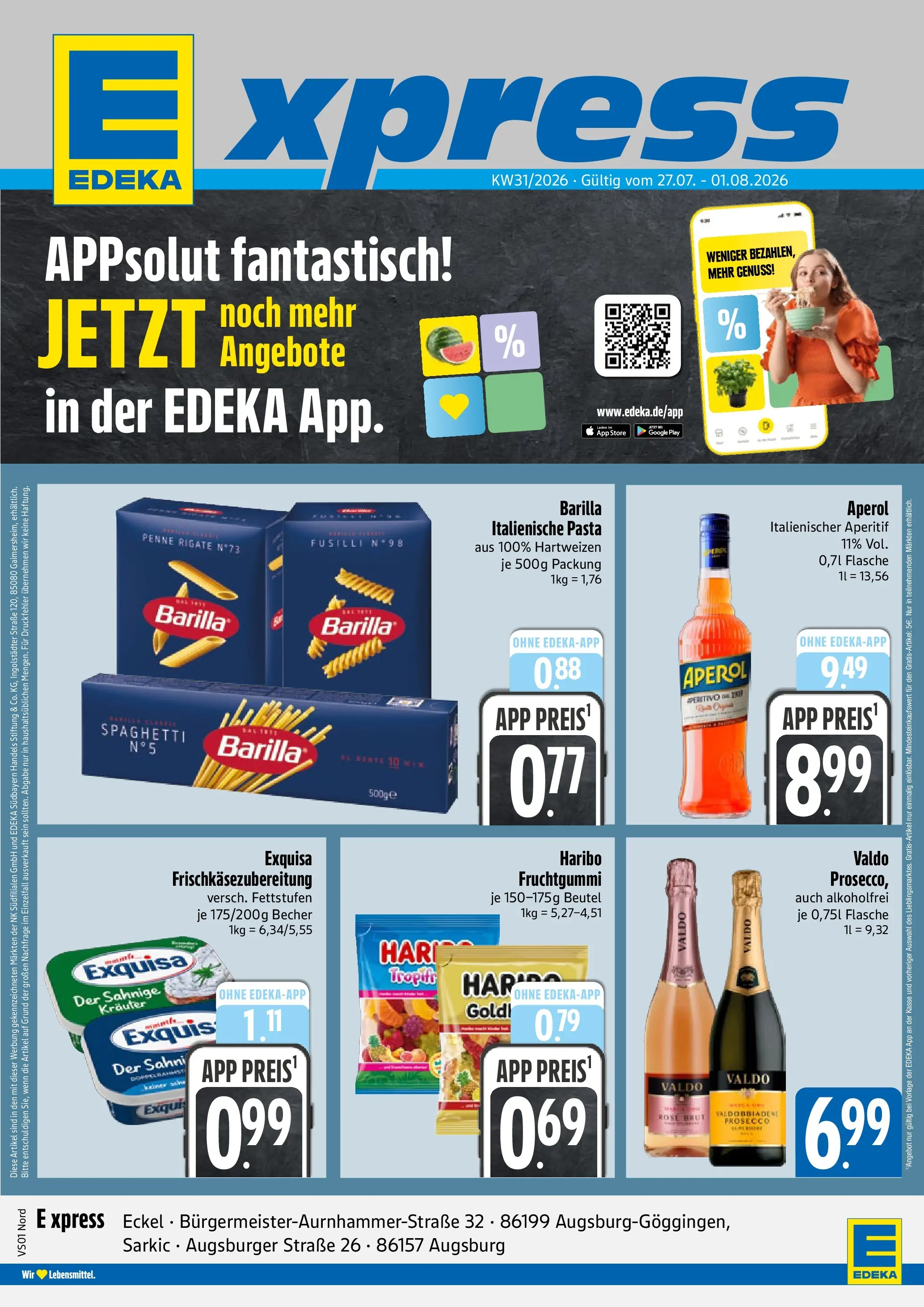 Angebote - E xpress: Wochenangebote (ab 27.07.2026) zum Blättern | Seite: 1 | Produkte: Haribo, Exquisa, Prosecco, Pasta