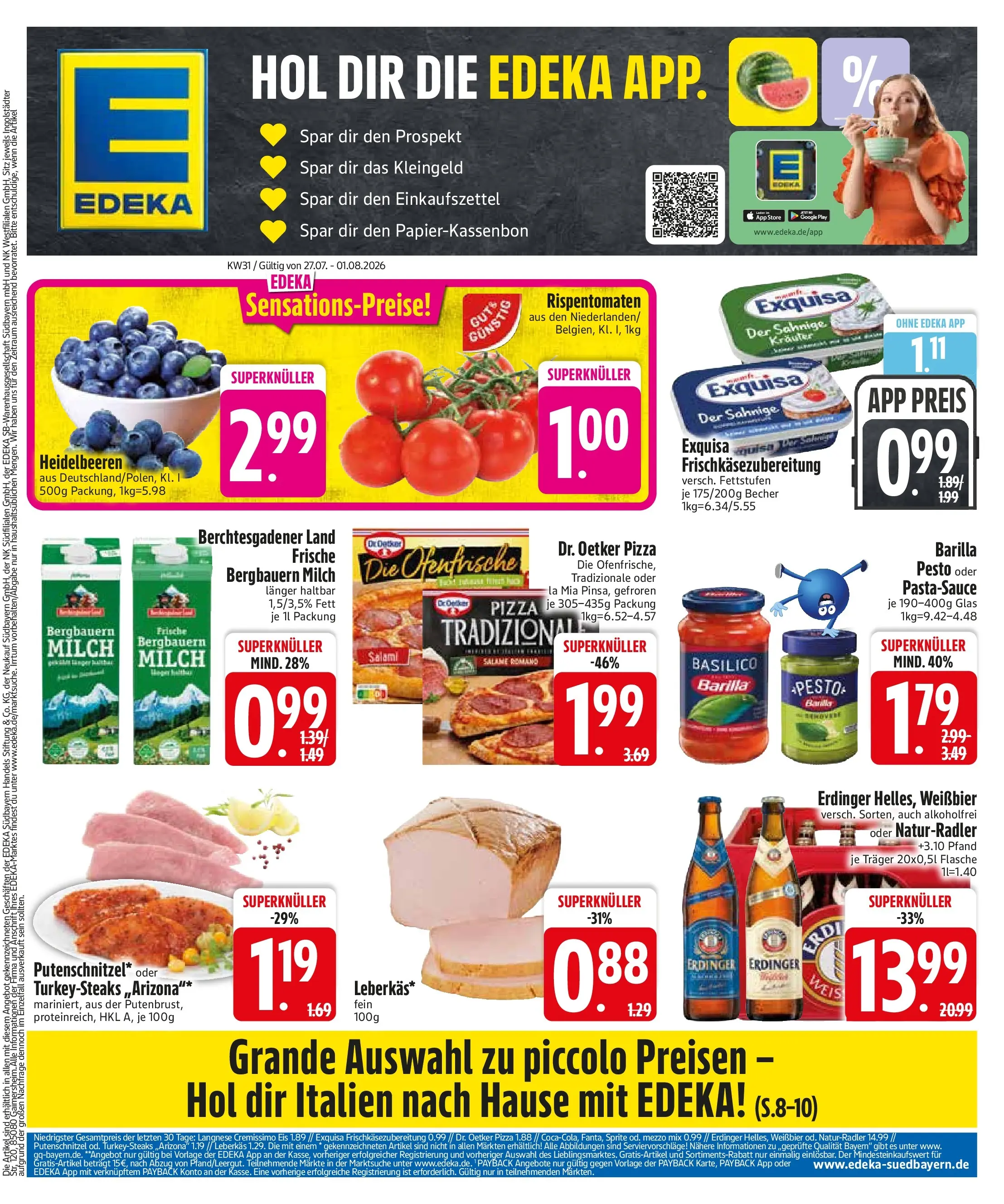Edeka prospekt Erdweg (ab 27.07.2026) » Angebote Online | Seite: 3 | Produkte: Erdinger, Barilla pesto, Ofenfrische, Heidelbeeren