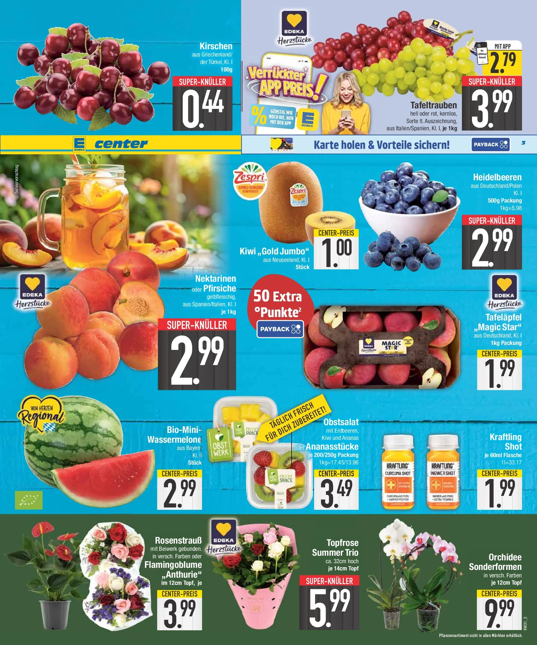 E center Prospekt München (ab 27.07.2026) zum Blättern | Seite: 3 | Produkte: Ananas, Obst, Wassermelone, Kiwi