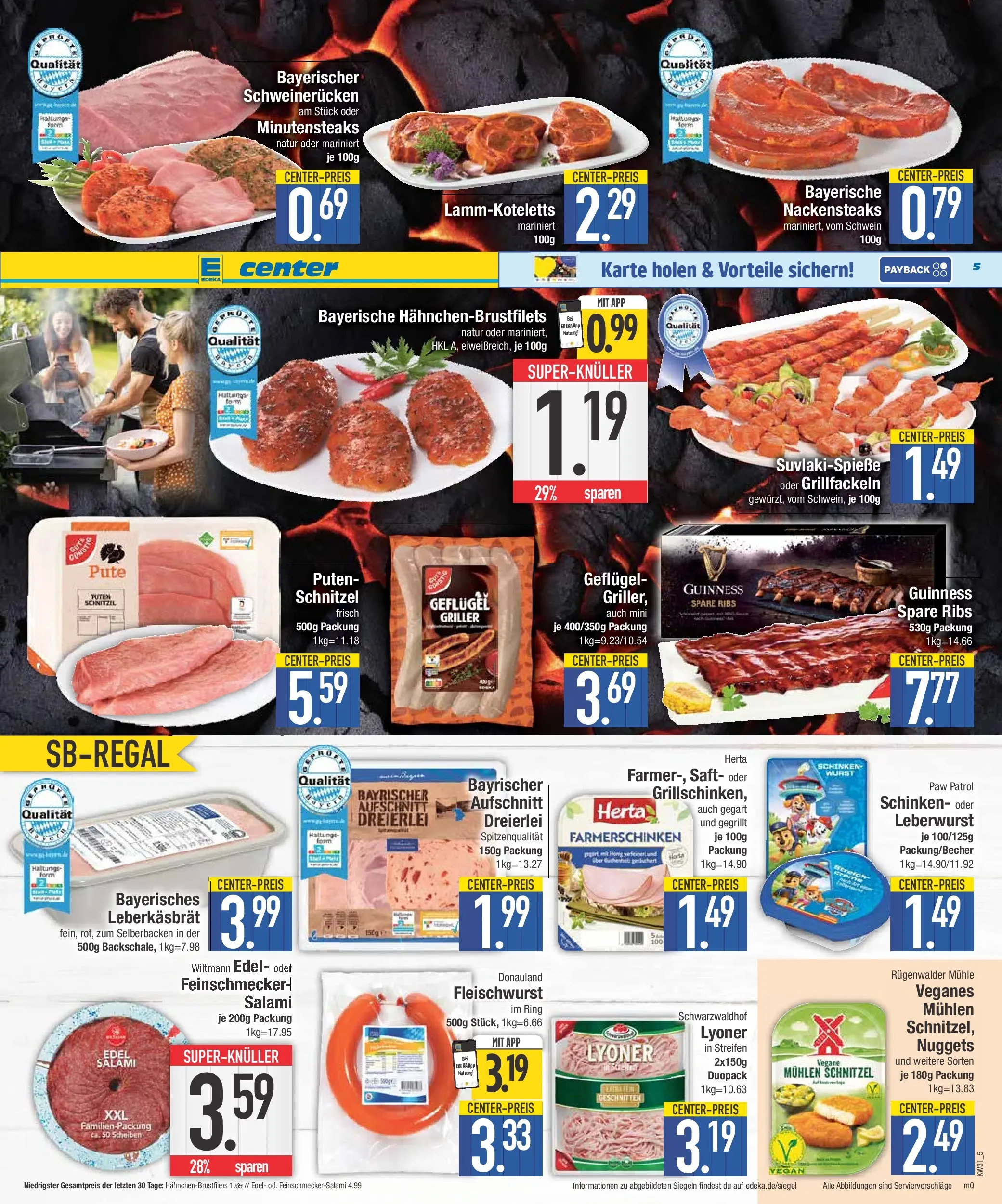 E center Prospekt München (ab 27.07.2026) zum Blättern | Seite: 5 | Produkte: Pute, Wurst, Saft, Griller