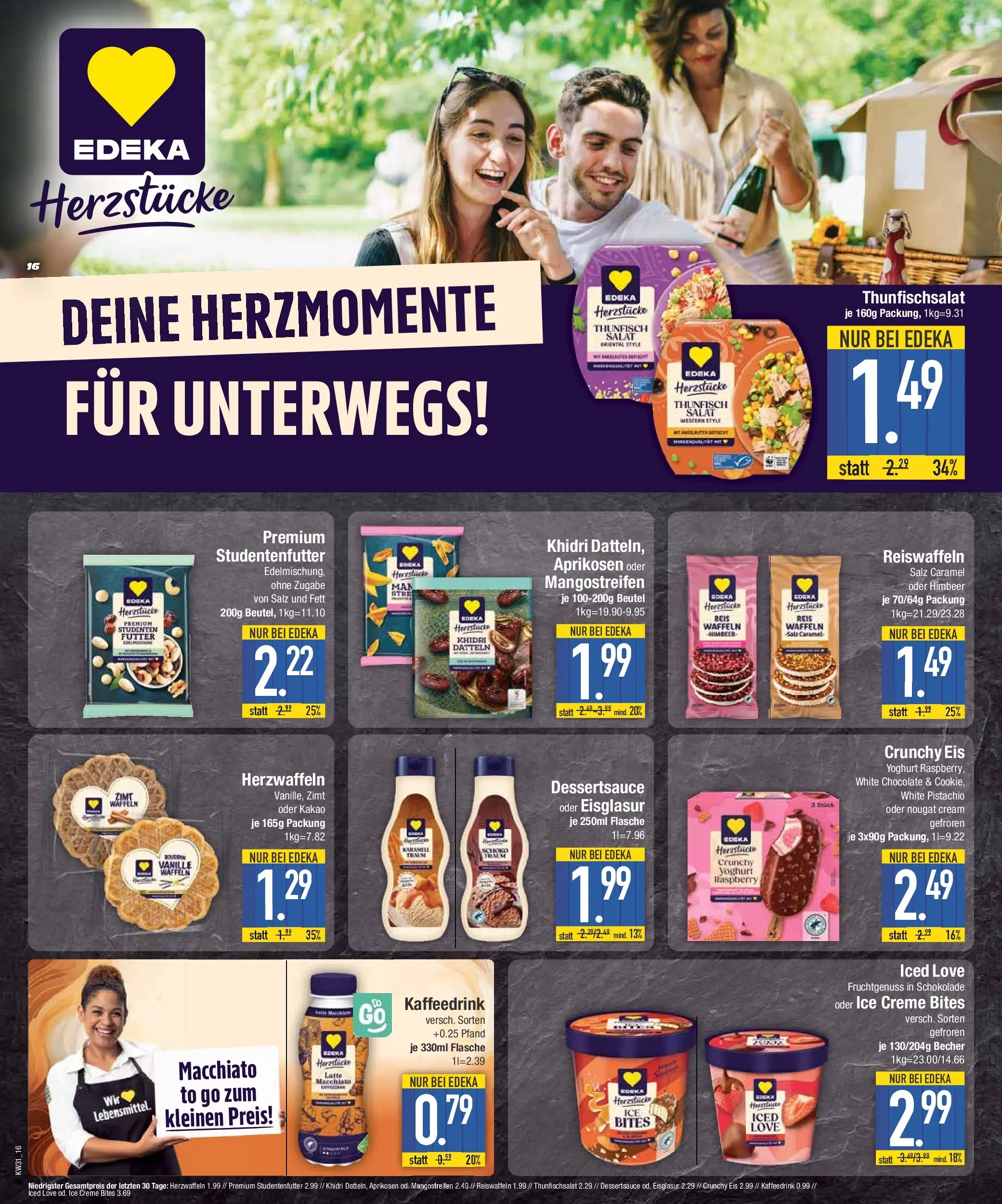 E center Prospekt München (ab 27.07.2026) zum Blättern | Seite: 16 | Produkte: Thunfisch, Schokolade, Salz, Salat