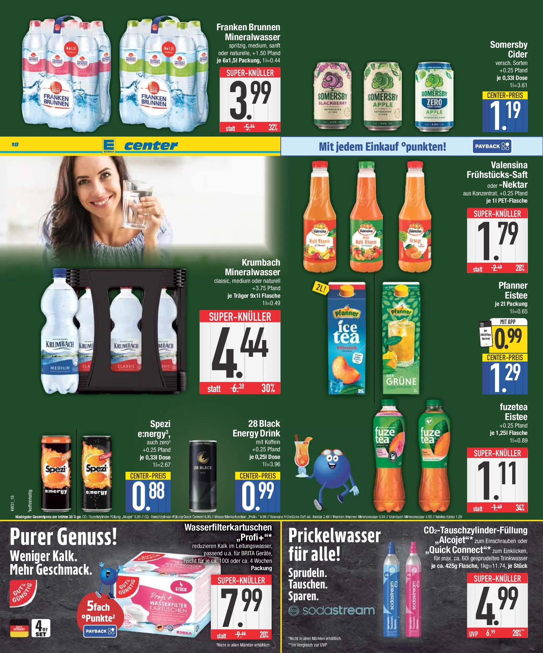 E center Prospekt München (ab 27.07.2026) zum Blättern | Seite: 18 | Produkte: Mineralwasser, Apple, Valensina, Sodastream