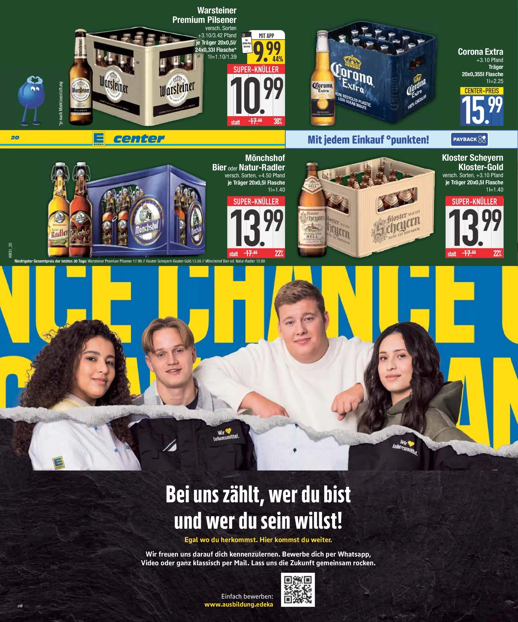 E center Prospekt Ingolstadt (ab 27.07.2026) zum Blättern | Seite: 20 | Produkte: Monchshof, Bier, Warsteiner, Video