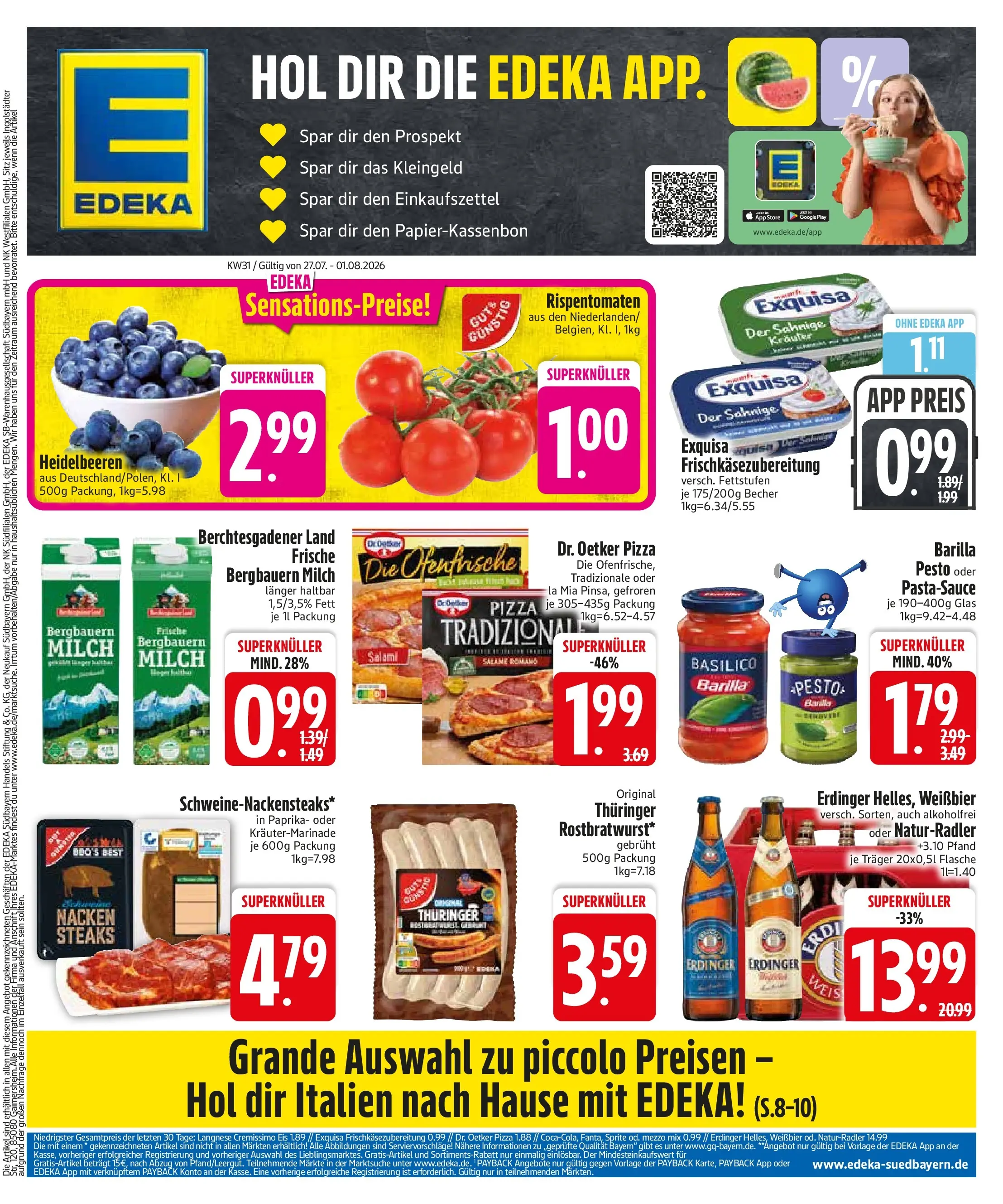 Edeka prospekt Sauerlach (ab 27.07.2026) » Angebote Online | Seite: 3 | Produkte: Milch, Exquisa, Salami, Pizza