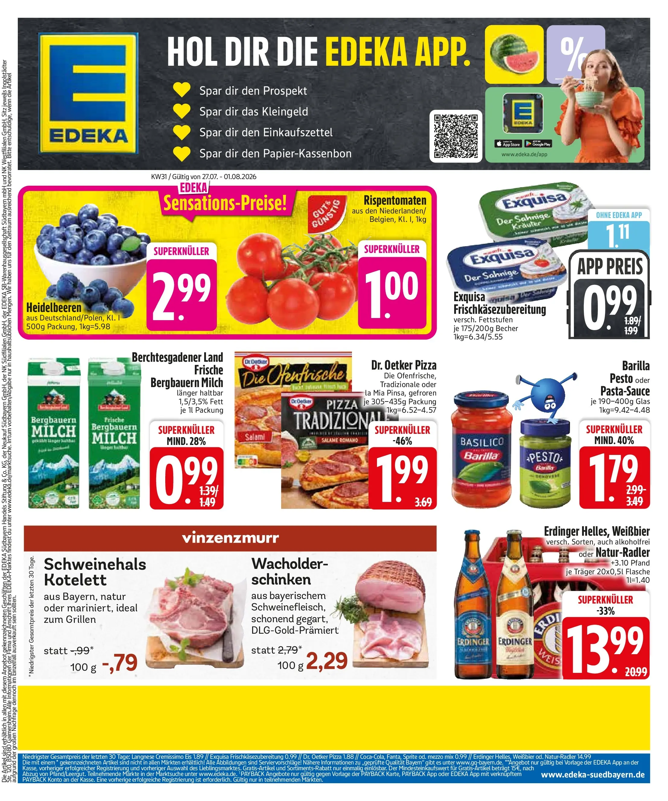 Edeka prospekt München (ab 27.07.2026) » Angebote Online | Seite: 3 | Produkte: Mezzo mix, Erdinger, Barilla pesto, Heidelbeeren