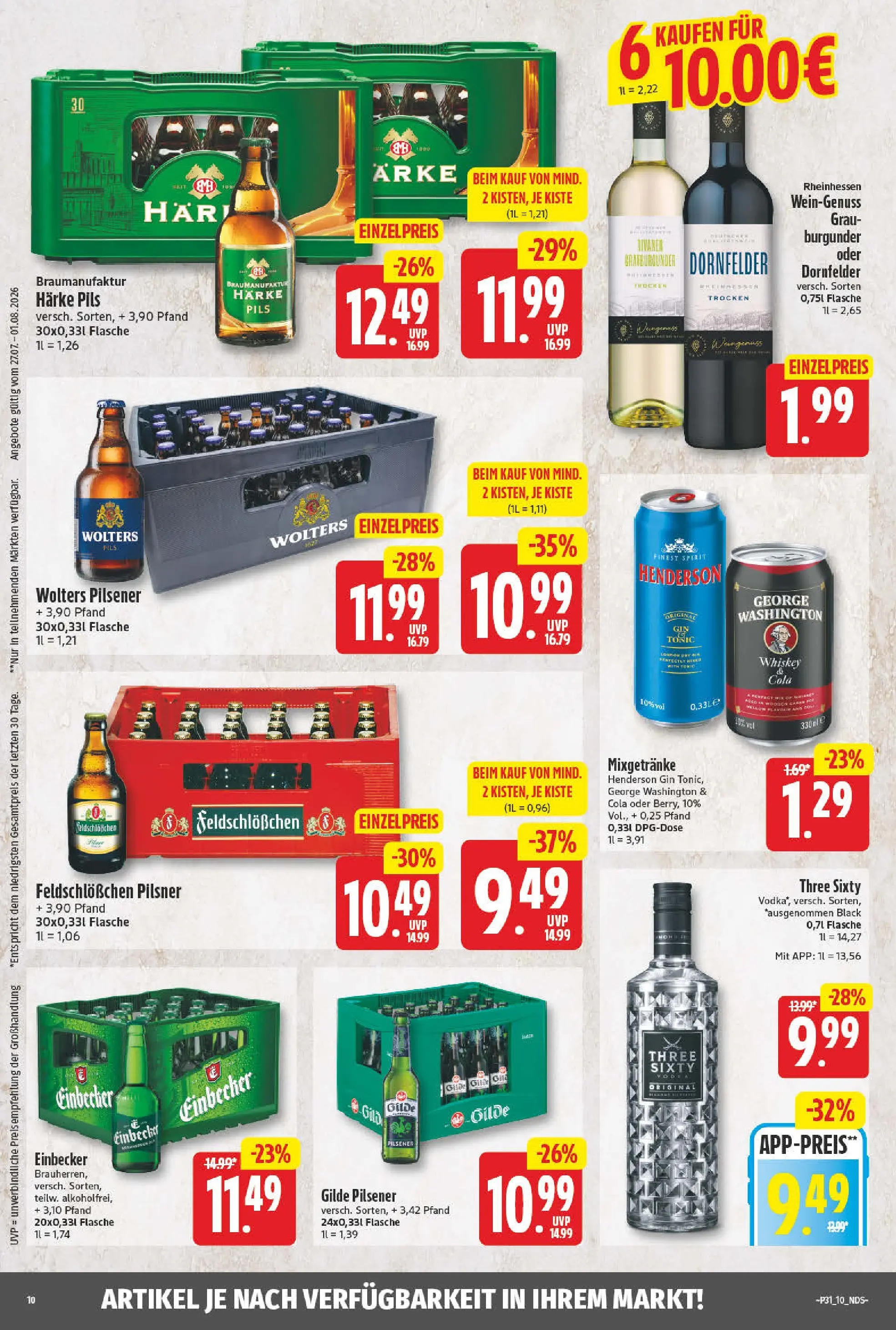 Angebote - Wochenangebote (ab 27.07.2026) zum Blättern | Seite: 10 | Produkte: Cola, Pils, Gin, Whiskey