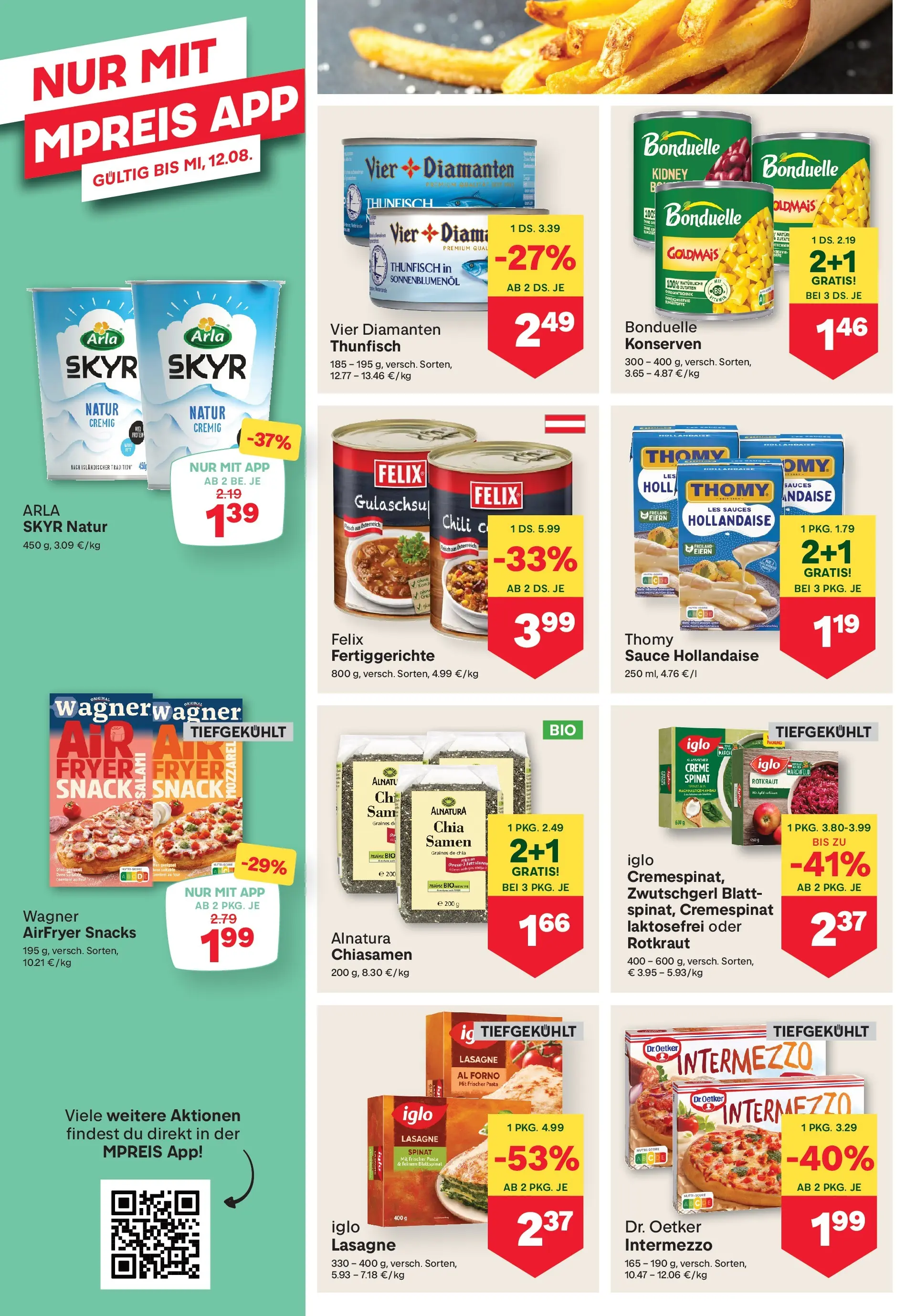 MPREIS Pfunds von 30.07.2026 - Aktuelle Angebote | Seite: 8 | Produkte: Pasta, Fertiggerichte, Chili, Creme