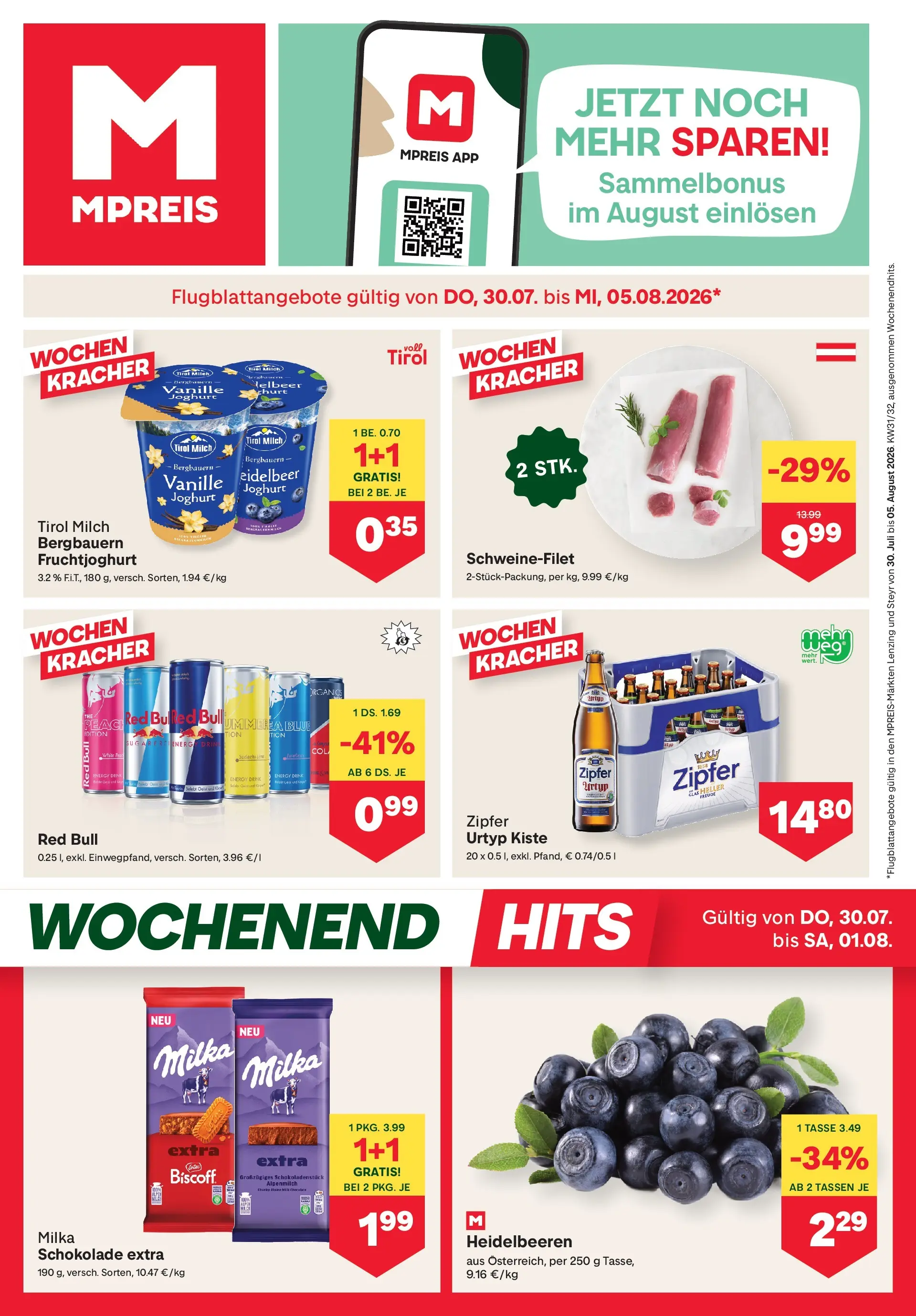 MPREIS Steyr von 30.07.2026 - Aktuelle Angebote | Seite: 1 | Produkte: Milch, Joghurt, Schokolade