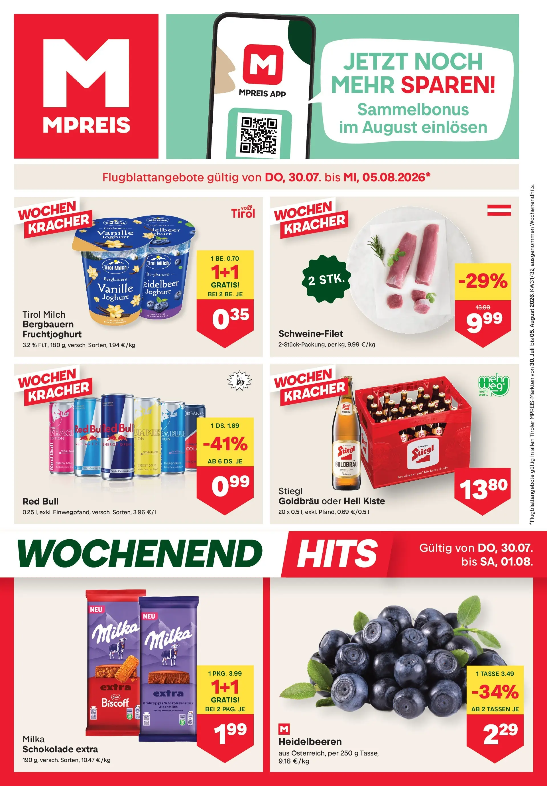 MPREIS Pfunds von 30.07.2026 - Aktuelle Angebote | Seite: 1 | Produkte: Milch, Joghurt, Schokolade