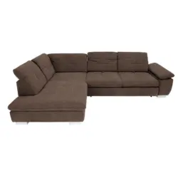 Ecksofa in Chenille Dunkelbraun R&uuml;cken echt, Kopfteilverstellung 242/313 cm
