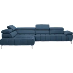 Ecksofa in Chenille Blau R&uuml;cken echt, Kopfteilverstellung 222/323 cm