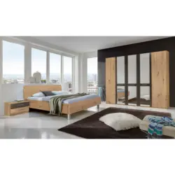 Schlafzimmer 180/200 cm in Eichefarben, Dunkelgrau