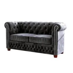 Chesterfield-Sofa 2-sitzer Lauren Schwarz Samt
