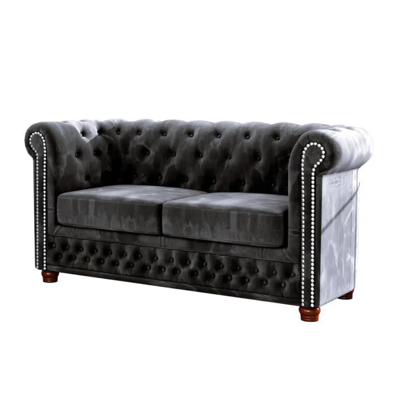 Chesterfield-Sofa 2-sitzer Lauren Schwarz Samt