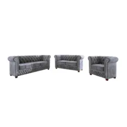 Sitzgarnitur 3+2+1 Chesterfield Lauren Grau Samt