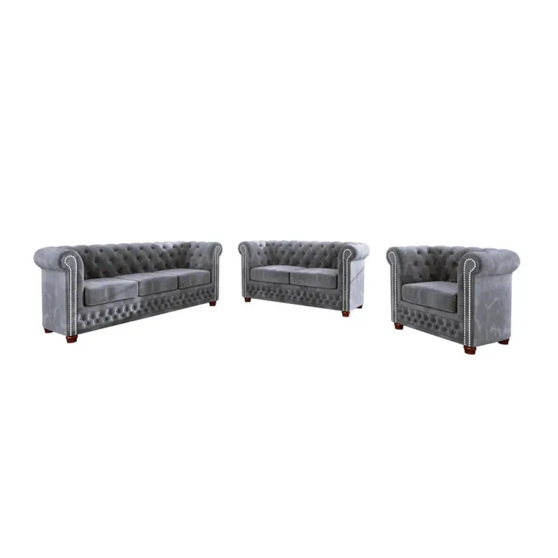 Sitzgarnitur 3+2+1 Chesterfield Lauren Grau Samt