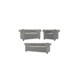 Sitzgarnitur mit Schlaffunktion 3+2+1 Chesterfield Nyx Grau Samt