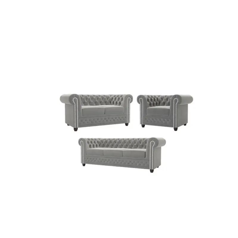 Sitzgarnitur mit Schlaffunktion 3+2+1 Chesterfield Nyx Grau Samt