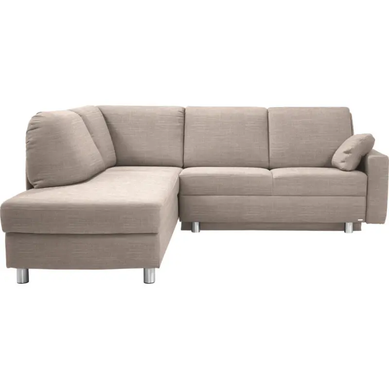 Ecksofa in Chenille Naturfarben, Beige Zierkissen, Armlehnenkissen 208/227 cm