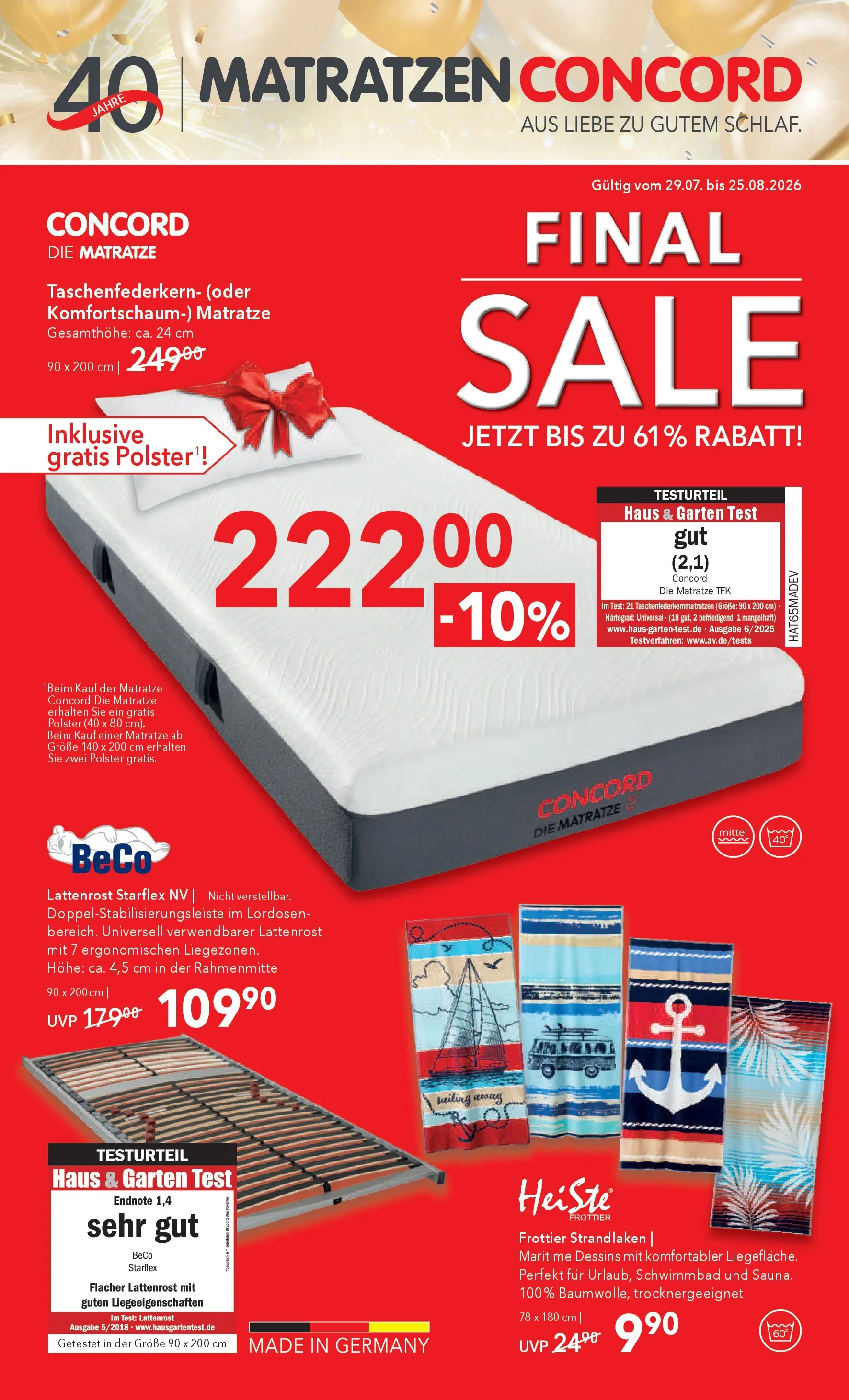 Matratzen Concord Sankt Johann in Tirol von 29.07.2026 - Aktuelle Angebote | Seite: 1 | Produkte: Matratze, Lattenrost