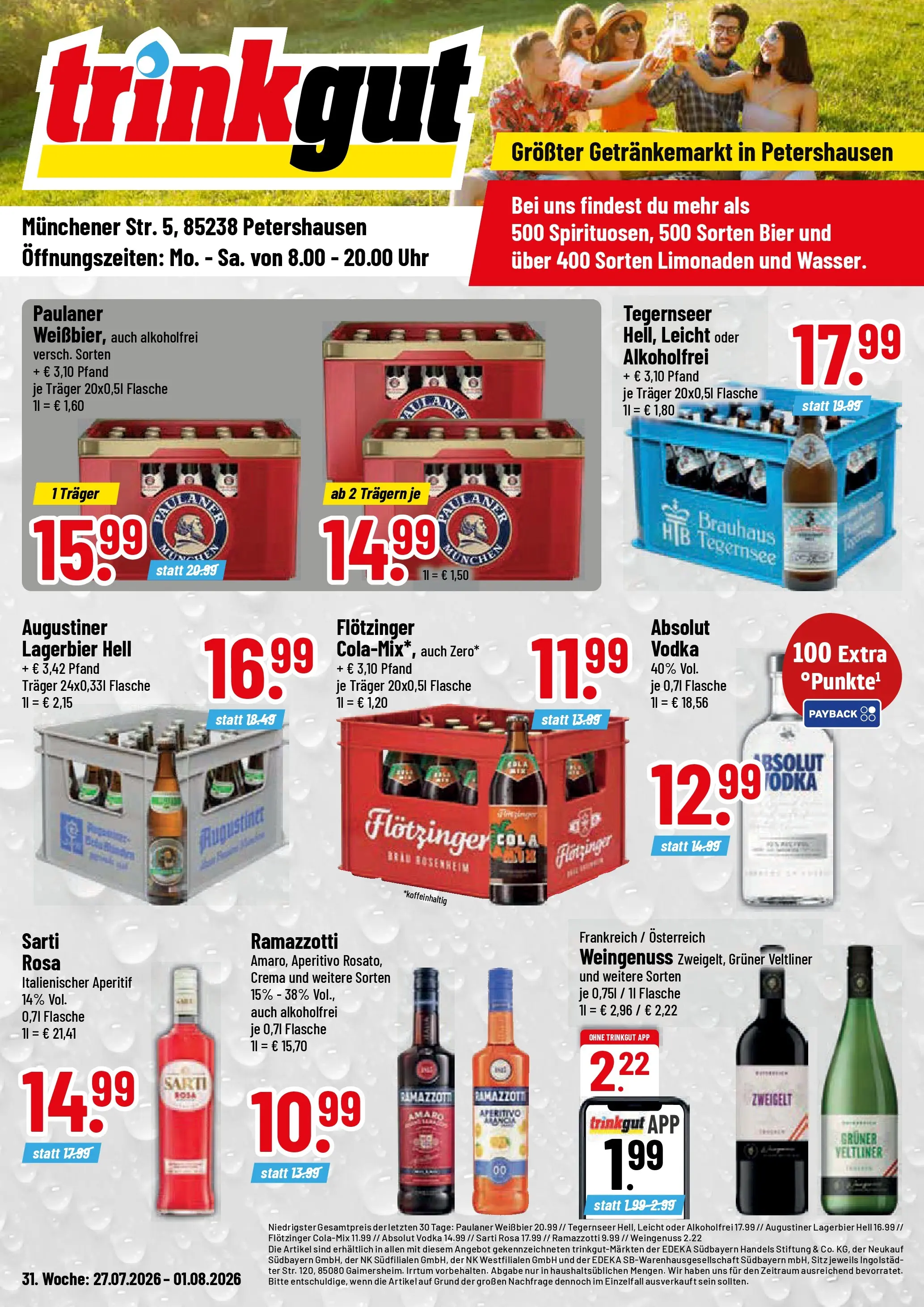 Trinkgut Prospekt Petershausen (ab 27.07.2026) » Angebote online | Seite: 1 | Produkte: Cola, Bier, Ramazzotti, Uhr