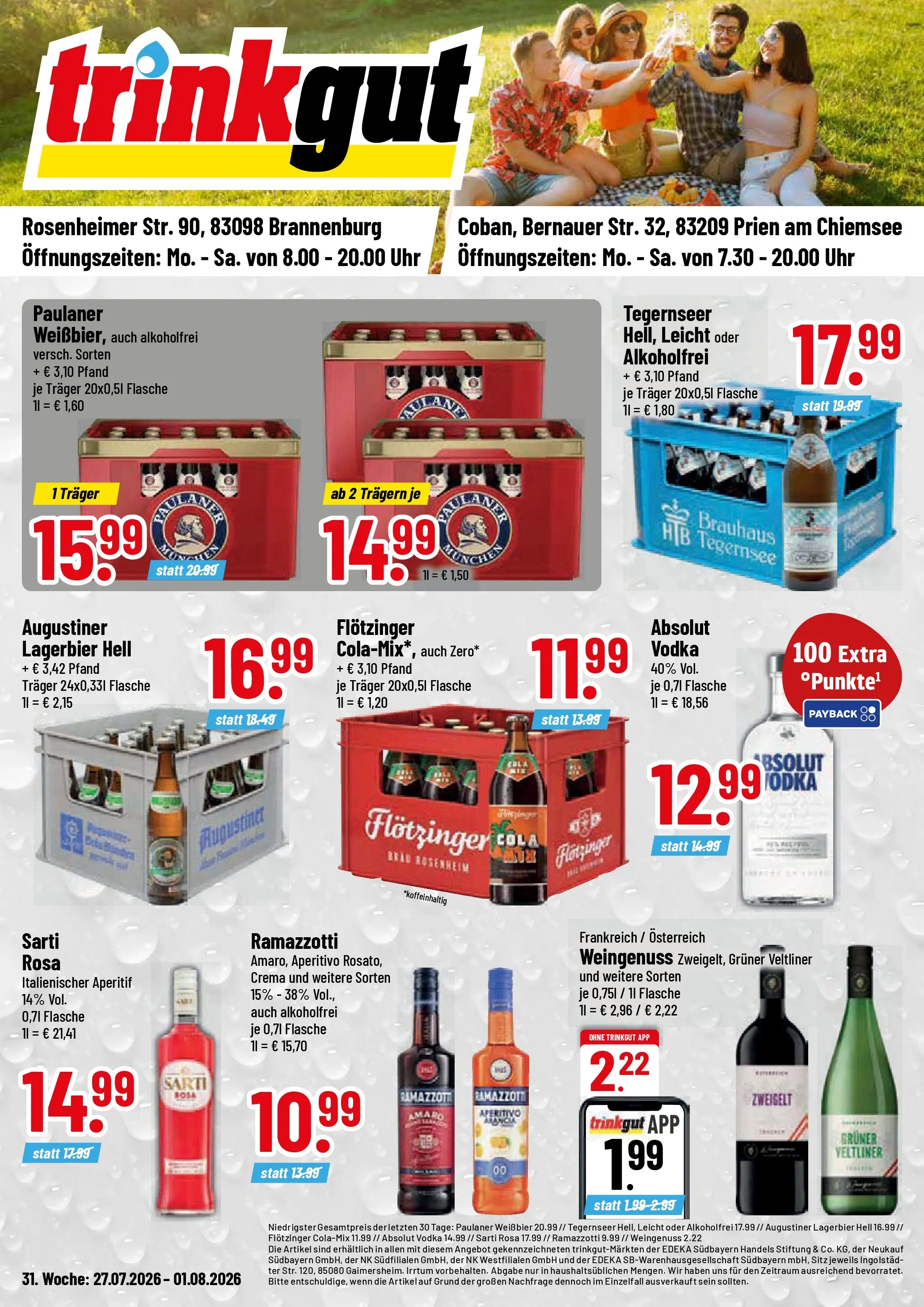 Trinkgut Prospekt Prien Am Chiemsee (ab 27.07.2026) » Angebote online | Seite: 1 | Produkte: Cola, Weißbier, Vodka, Ramazzotti