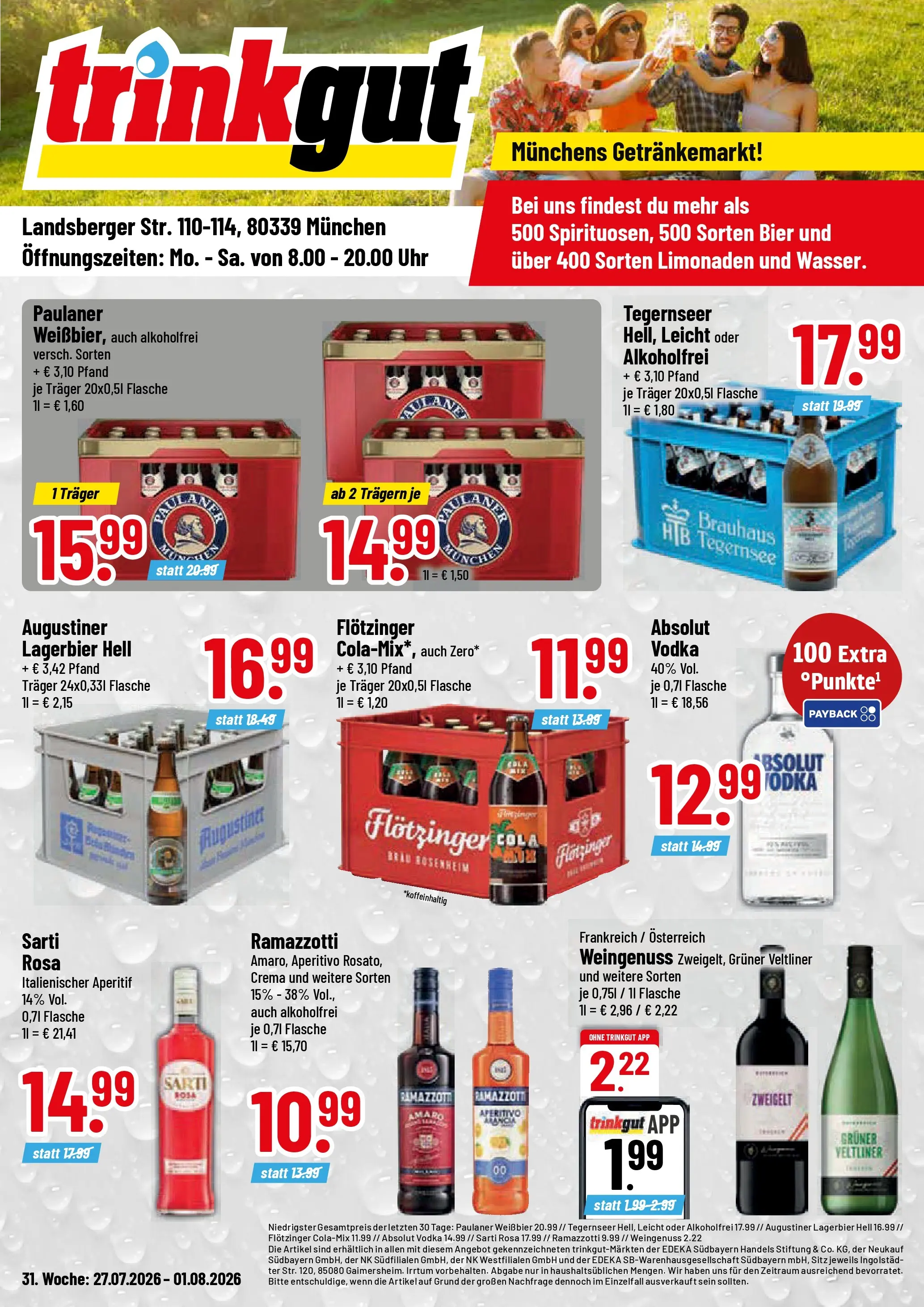 Trinkgut Prospekt München (ab 27.07.2026) » Angebote online | Seite: 1 | Produkte: Bier, Ramazzotti, Uhr, Paulaner