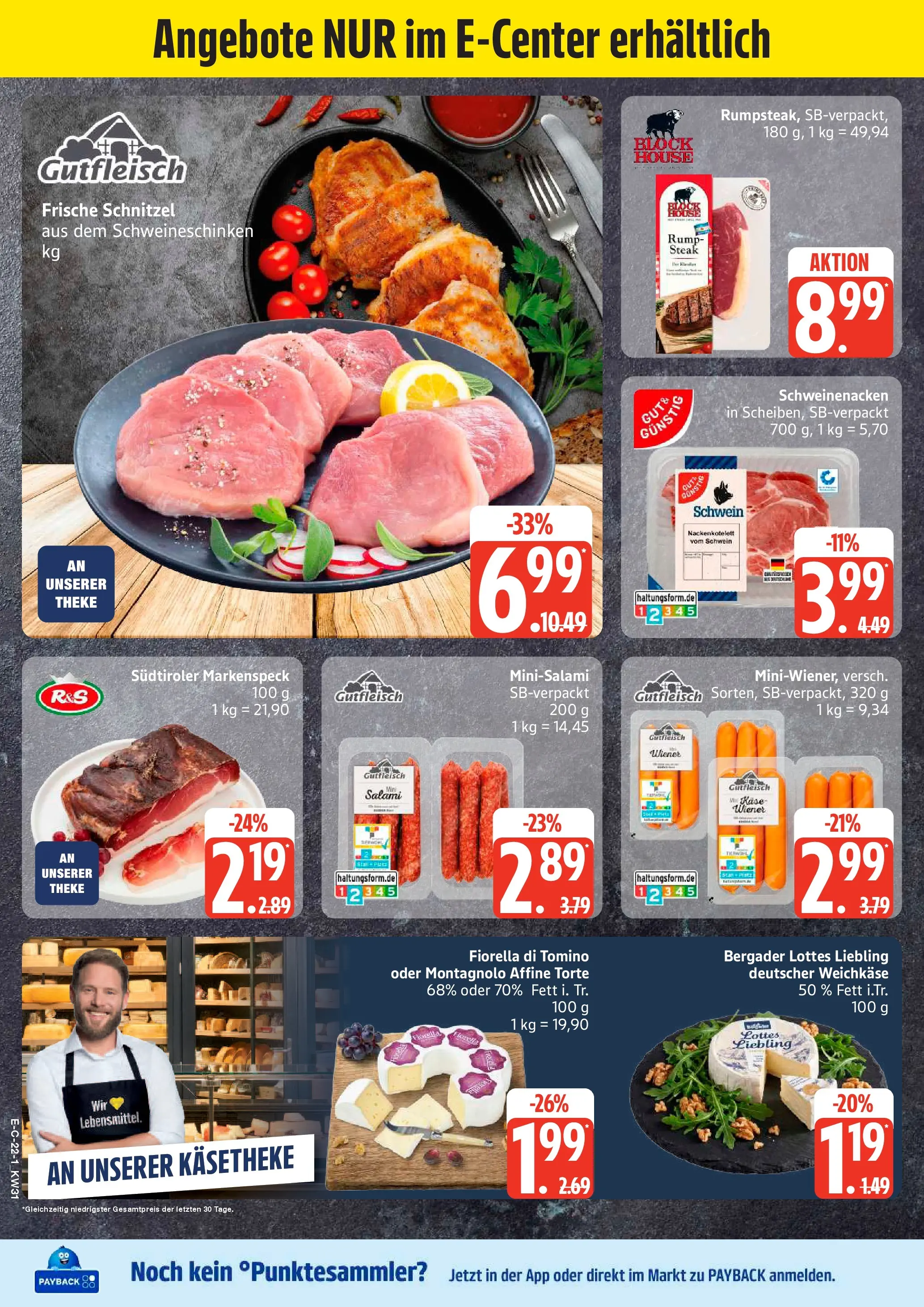 E center Prospekt Stralsund (ab 27.07.2026) zum Blättern | Seite: 25 | Produkte: Theke, Schnitzel, Salami, Steak