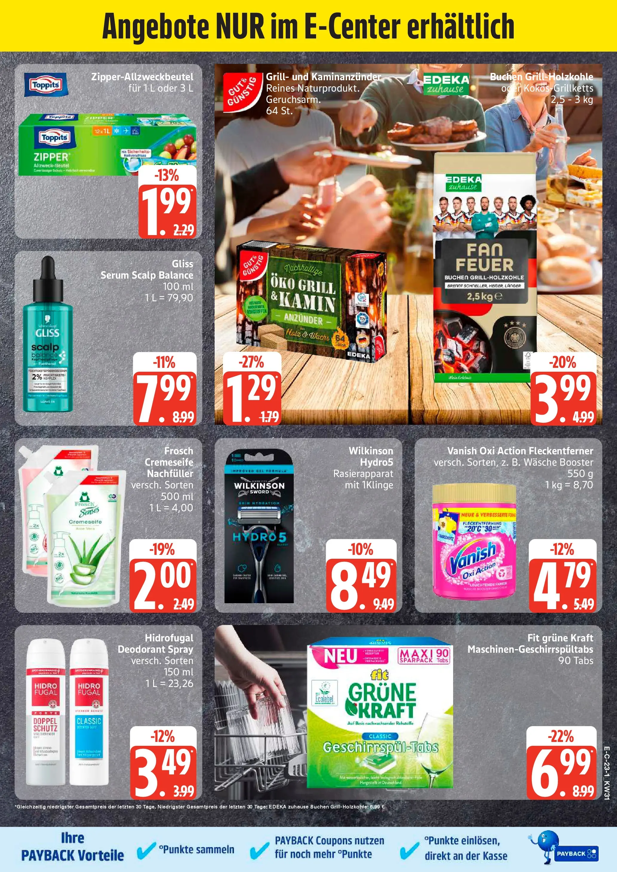 E center Prospekt Stralsund (ab 27.07.2026) zum Blättern | Seite: 26 | Produkte: Grill, Kamin, Deodorant, Serum