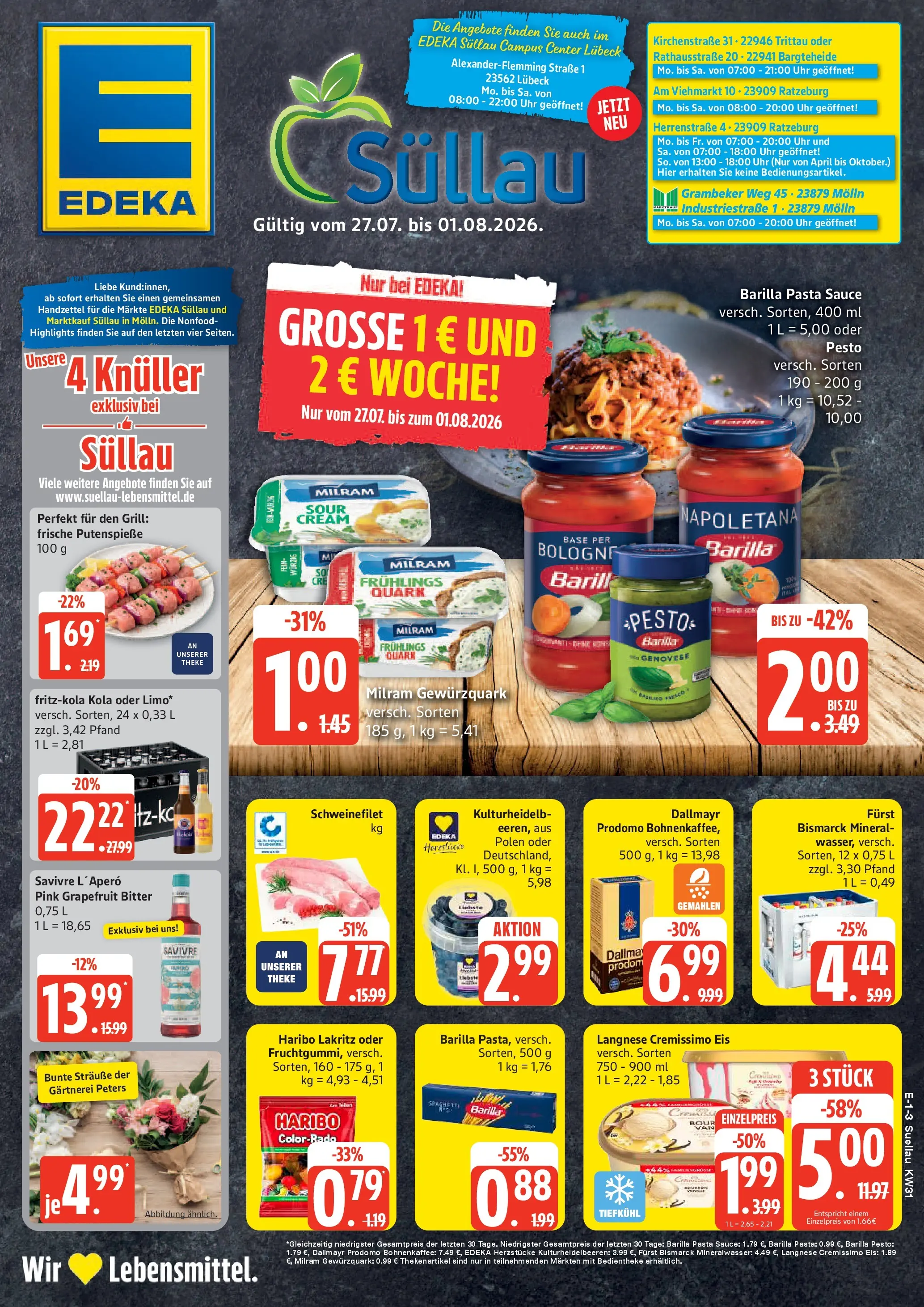 Edeka Prospekt Mölln (ab 27.07.2026) » Angebote Online | Seite: 1 | Produkte: Cremissimo, Barilla, Pasta, Eis