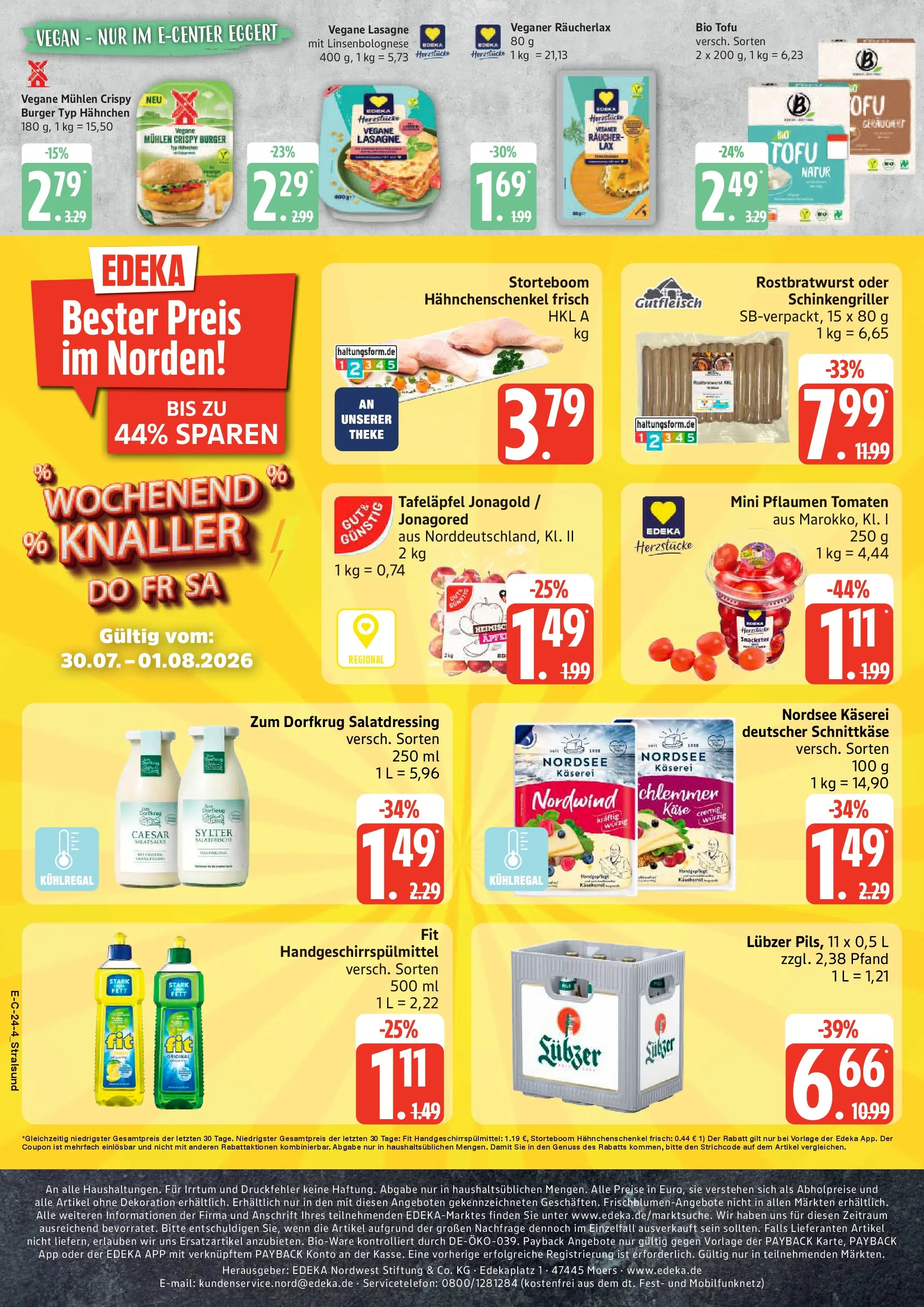 E center Prospekt Stralsund (ab 27.07.2026) zum Blättern | Seite: 27 | Produkte: Hahnchen, Hahnchenschenkel, Käse, Lubzer