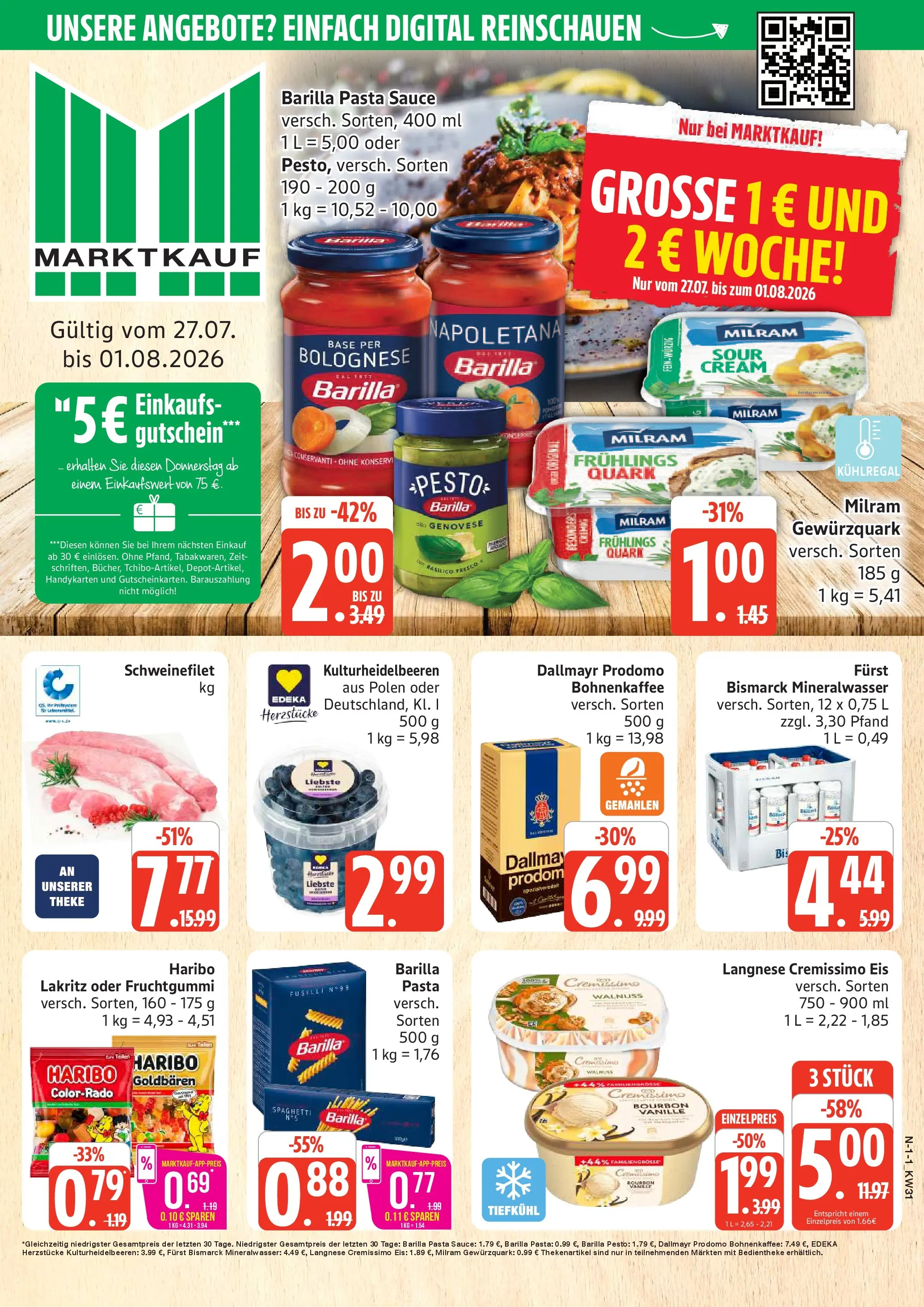 Marktkauf Prospekt Buxtehude (ab 27.07.2026) » Angebote online | Seite: 1 | Produkte: Langnese, Quark, Pasta, Bourbon