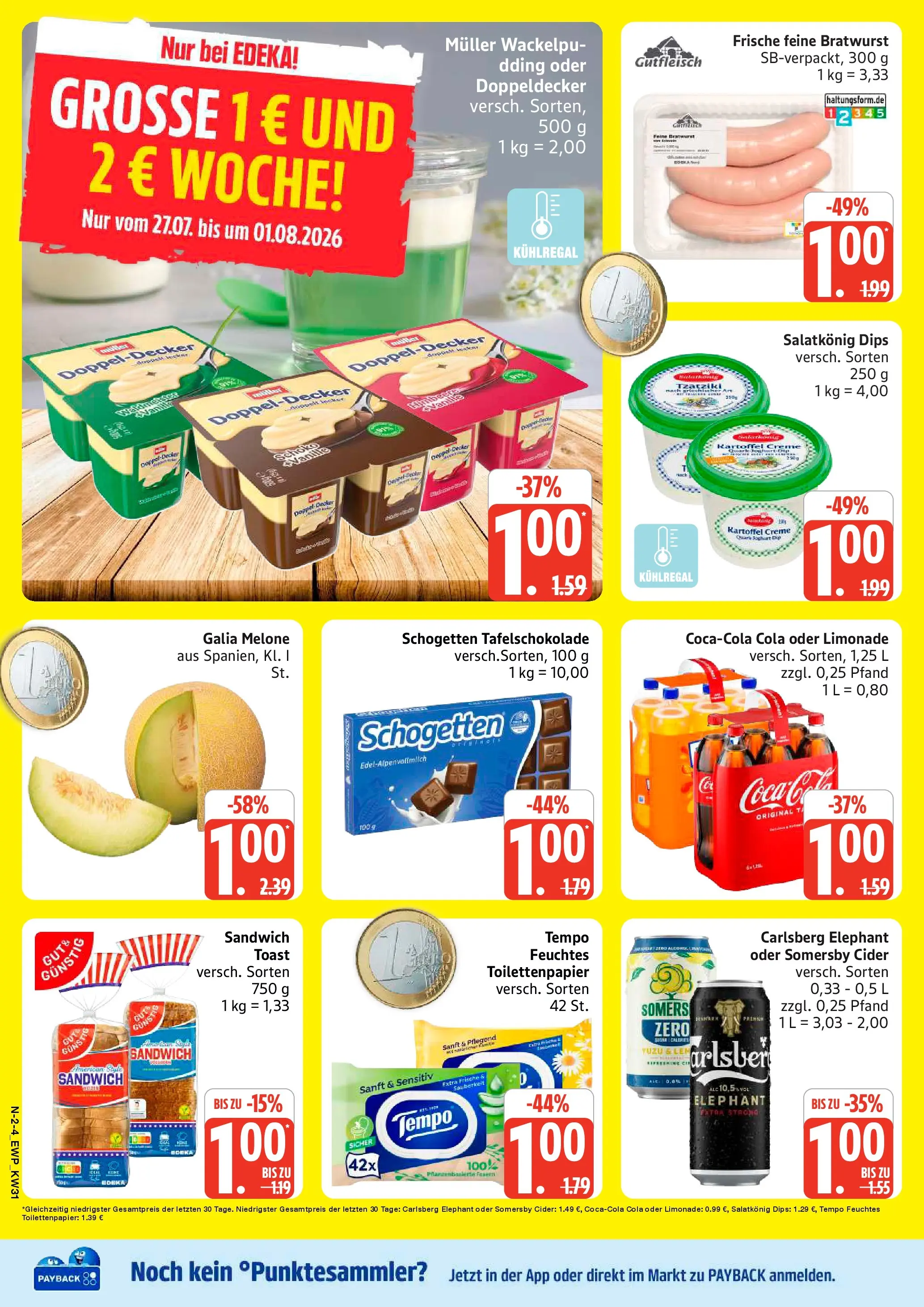 Edeka Prospekt Rostock (ab 27.07.2026) » Angebote Online | Seite: 2 | Produkte: Tempo, Melone, Schogetten, Toilettenpapier