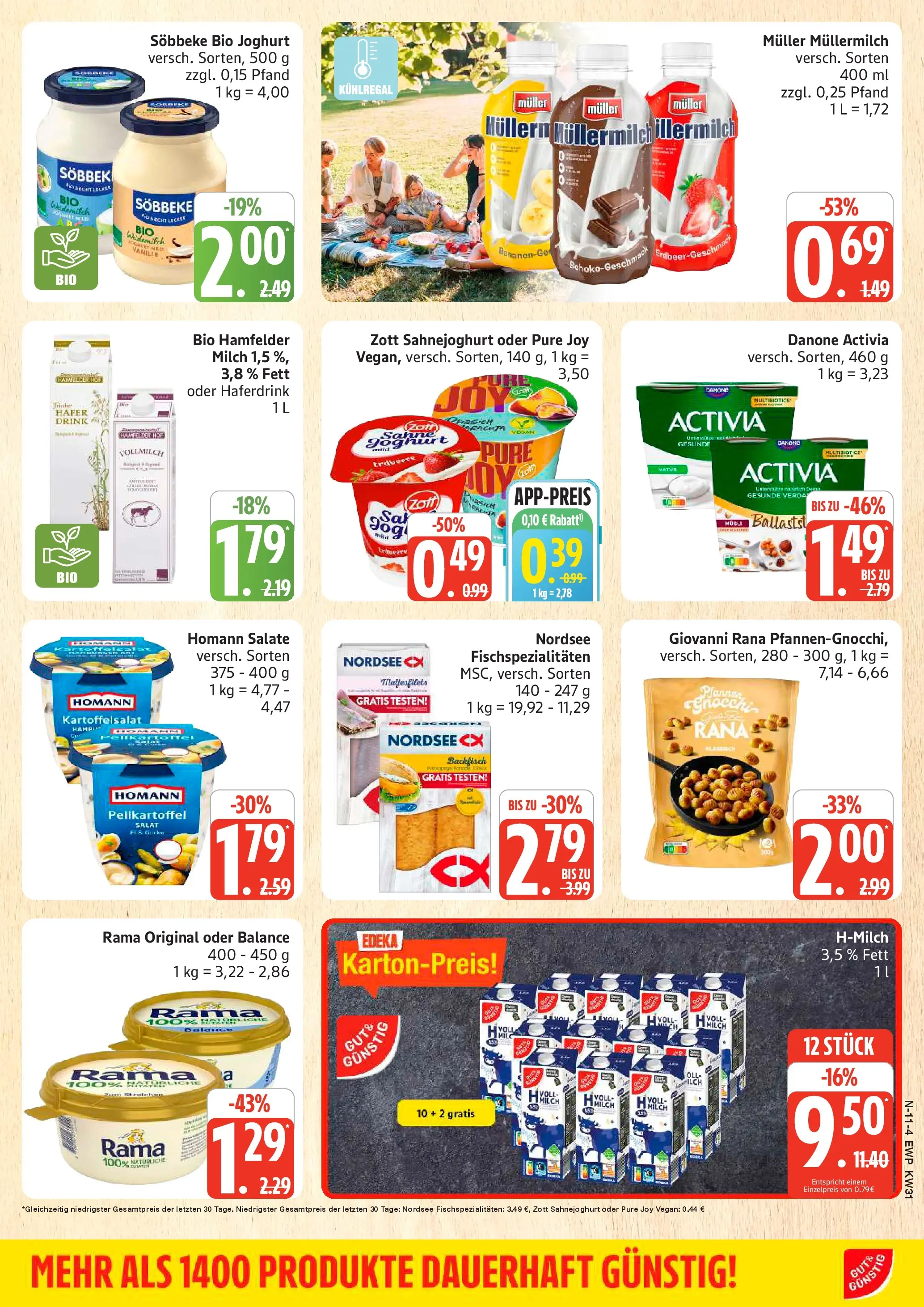 Edeka Prospekt Rostock (ab 27.07.2026) » Angebote Online | Seite: 12 | Produkte: Danone activia, Haferdrink, Muller mullermilch, Sahne