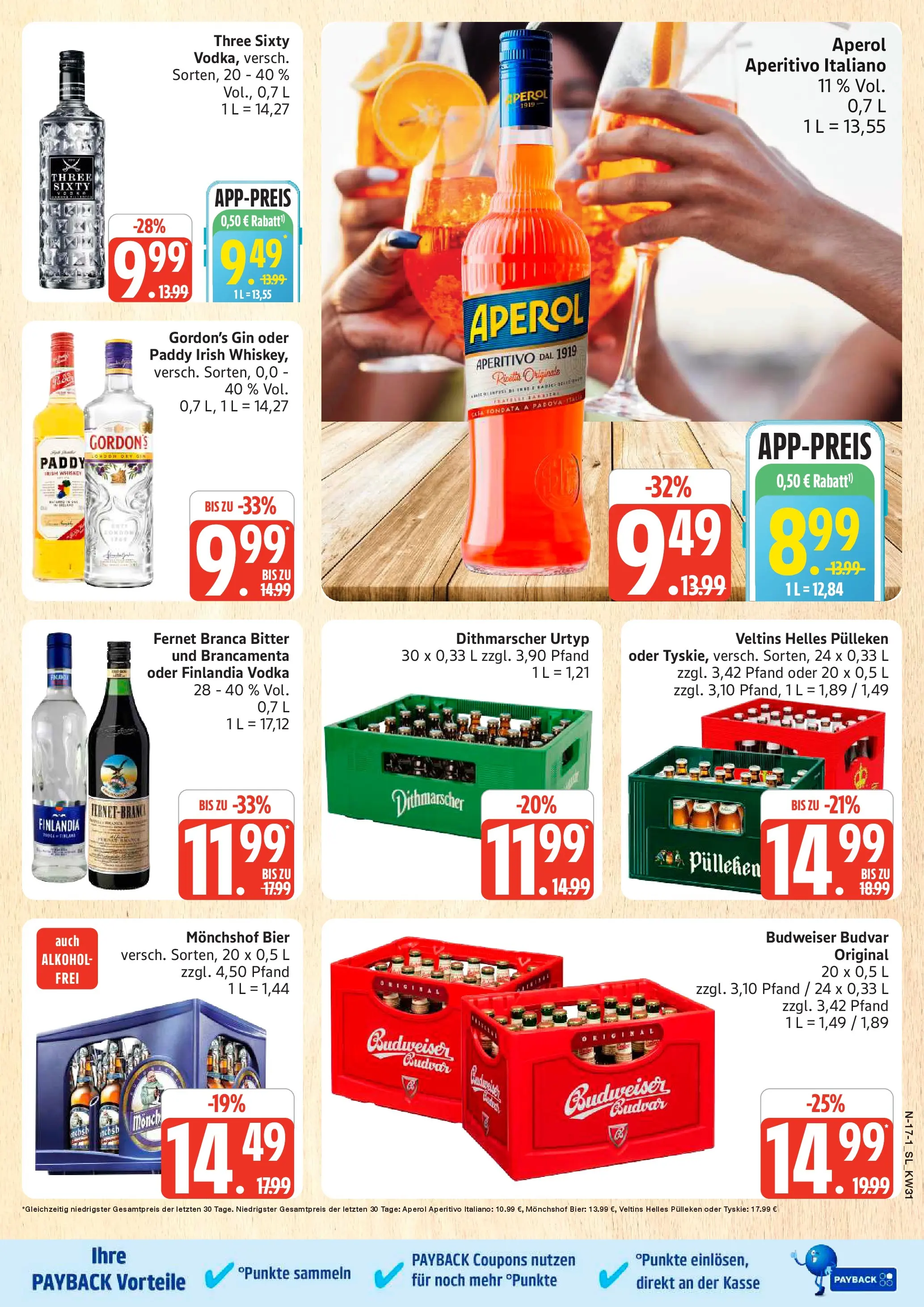 Edeka Prospekt Schleswig (ab 27.07.2026) » Angebote Online | Seite: 17 | Produkte: Gordon's gin, Aperol, Gin, Whiskey