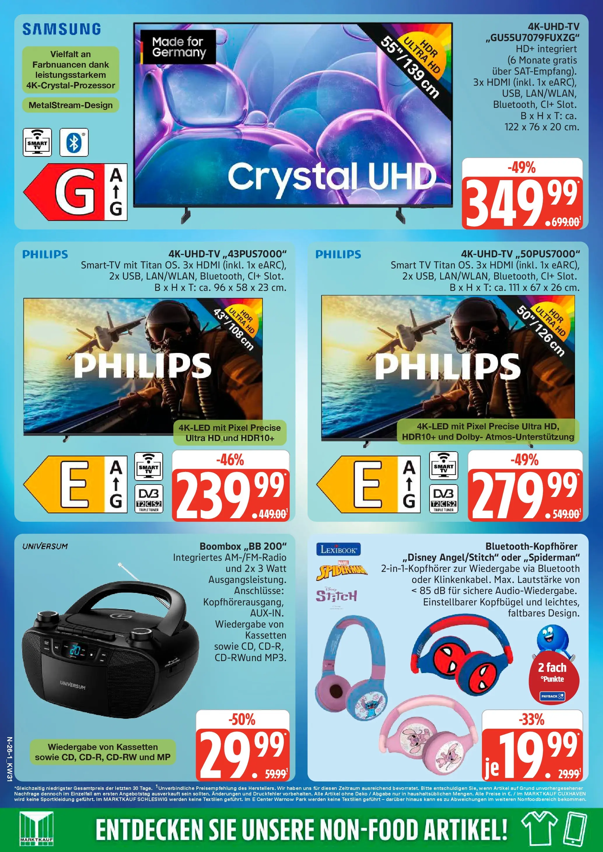 Marktkauf Prospekt Buxtehude (ab 27.07.2026) » Angebote online | Seite: 26 | Produkte: Philips, Samsung, Smart TV, TV