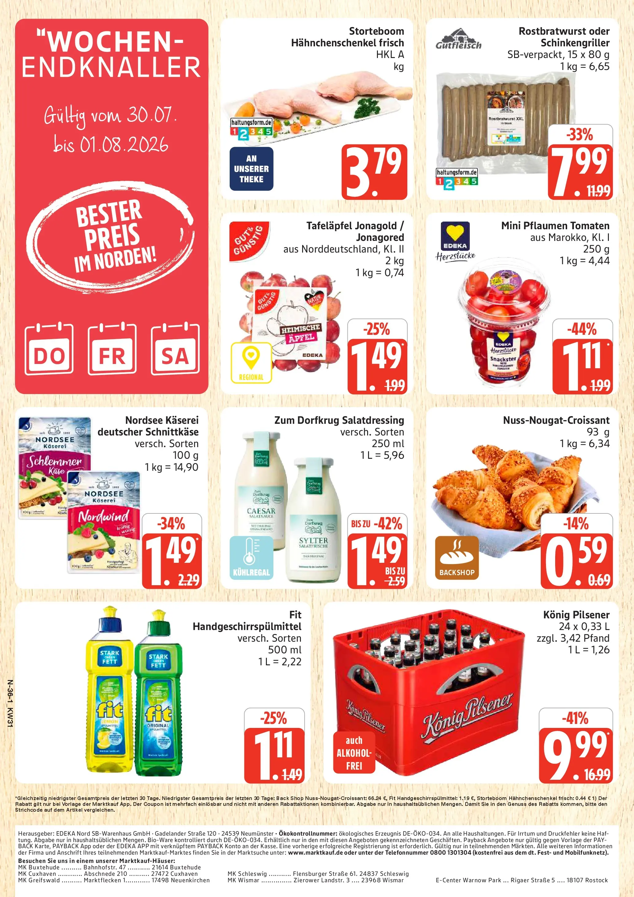 Marktkauf Prospekt Buxtehude (ab 27.07.2026) » Angebote online | Seite: 36 | Produkte: Konig pilsener, Hahnchenschenkel, Tomaten, Flensburger