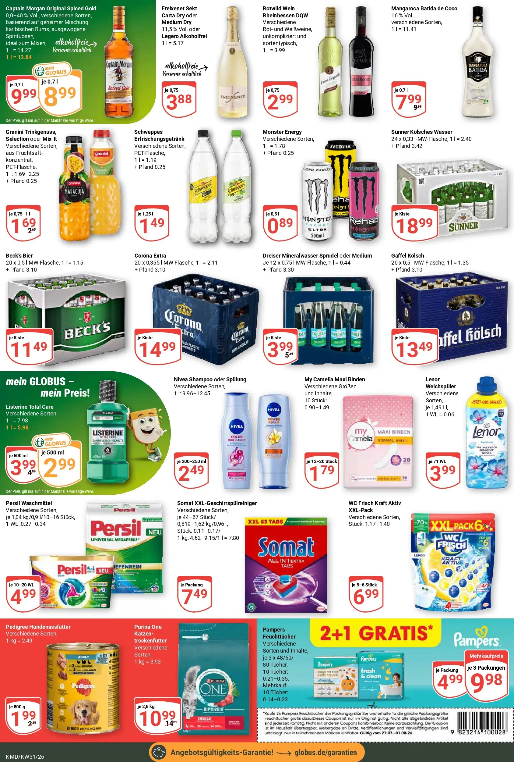 Globus Prospekt Köln (ab 27.07.2026) » Angebote online | Seite: 3 | Produkte: Bier, Pampers, Monster, Wc frisch