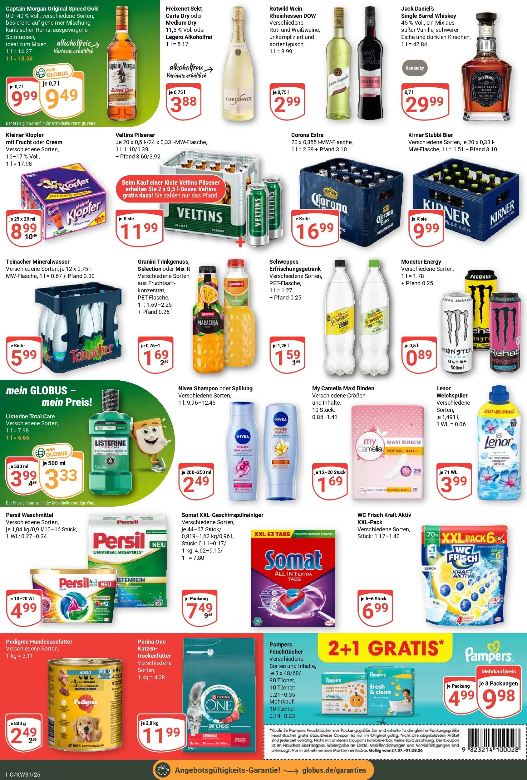 Globus Prospekt Idar-Oberstein (ab 27.07.2026) » Angebote online | Seite: 4 | Produkte: Energy, Jack Daniel's, Spülung, Mineralwasser