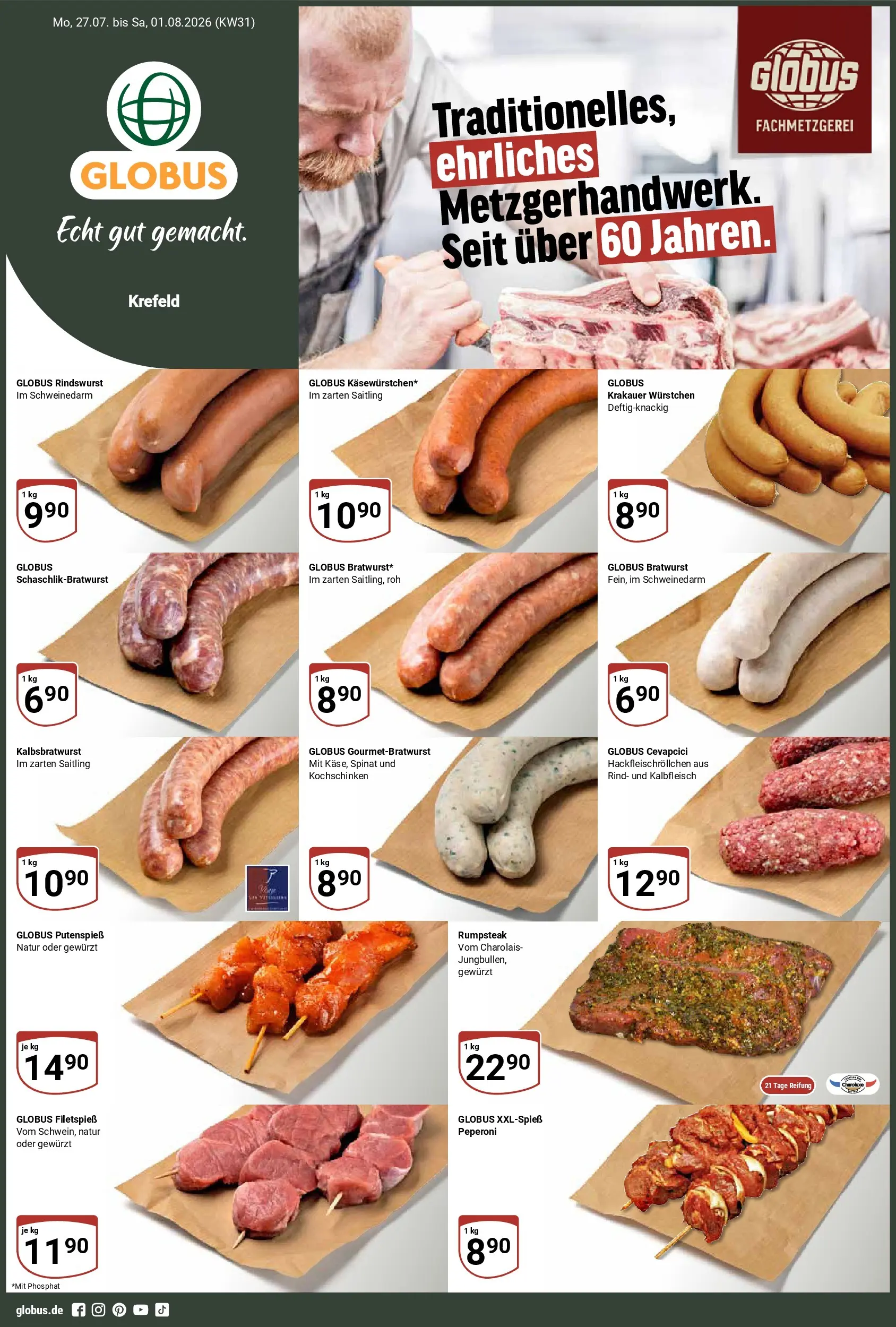 Globus Prospekt Krefeld (ab 27.07.2026) » Angebote online | Seite: 3 | Produkte: Rumpsteak, Bratwurst, Cevapcici