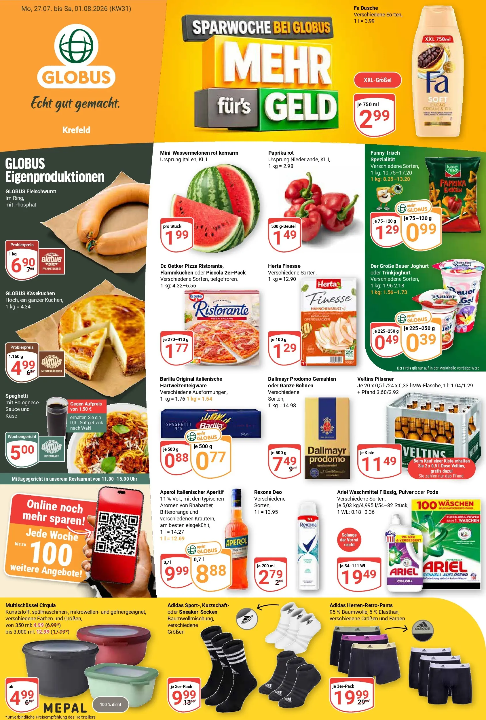 Globus Prospekt Krefeld (ab 27.07.2026) » Angebote online | Seite: 5 | Produkte: Ristorante, Trinkjoghurt, Waschmittel, Aperol