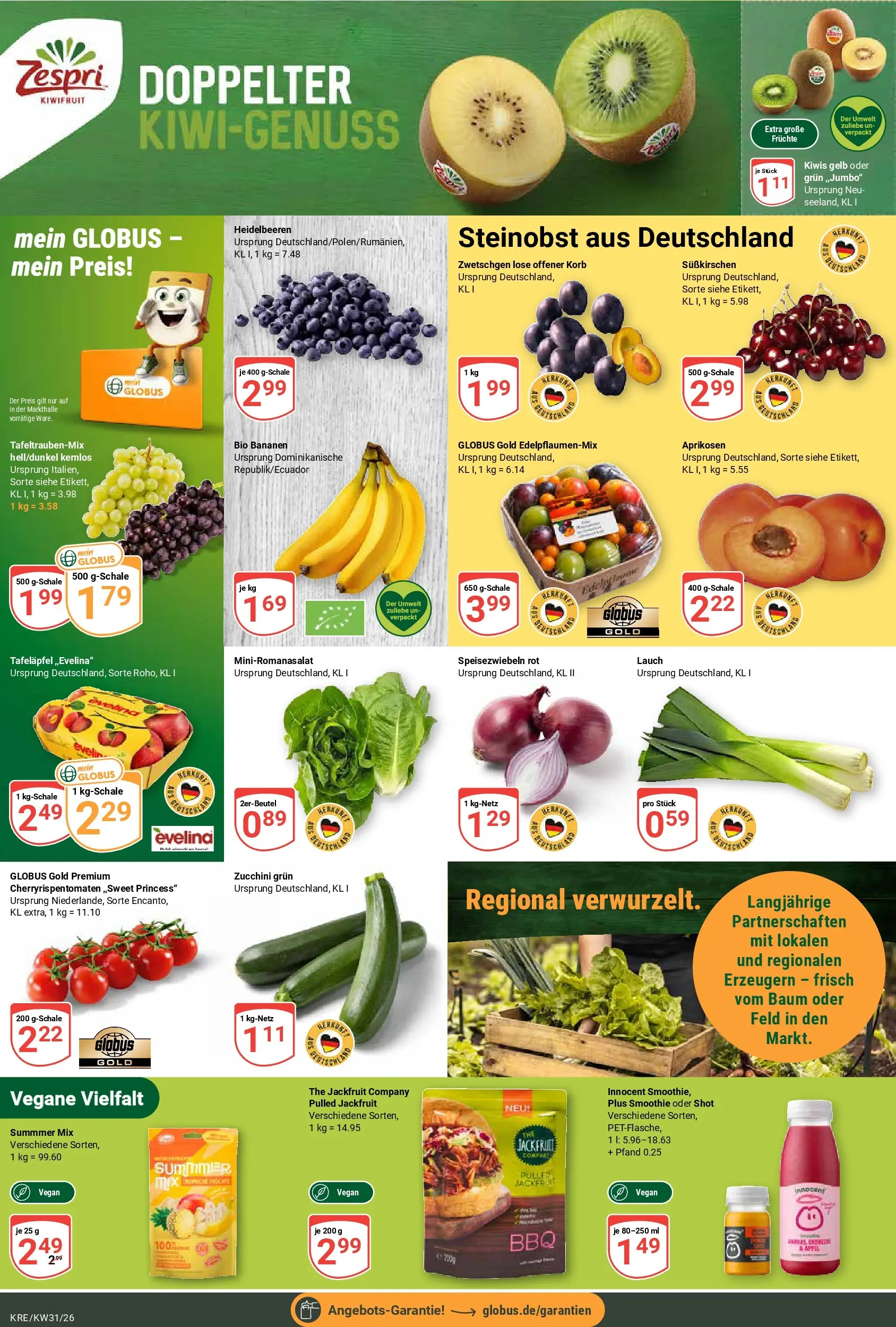 Globus Prospekt Krefeld (ab 27.07.2026) » Angebote online | Seite: 8 | Produkte: Bananen, Zwetschgen, Heidelbeeren, Zucchini