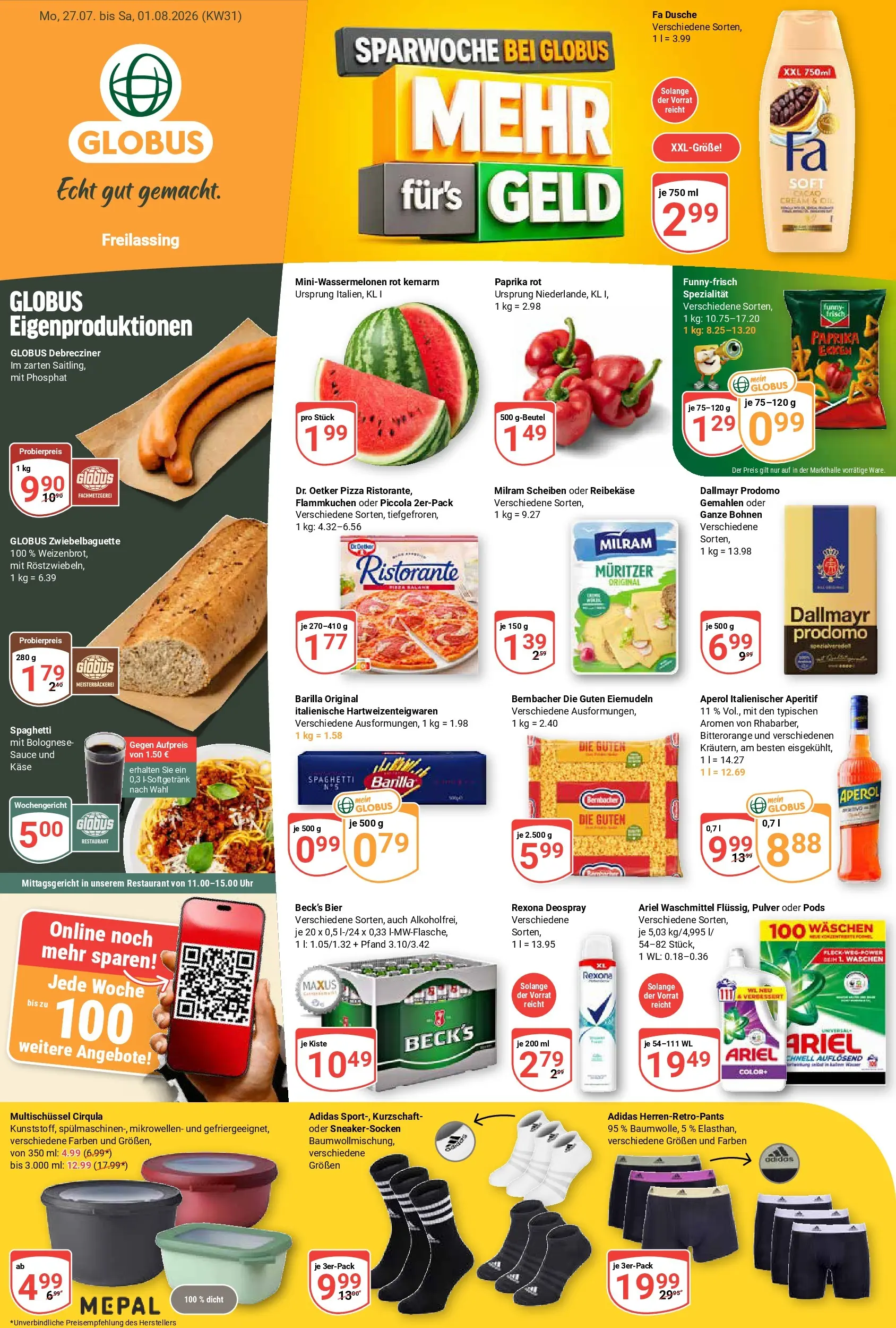 Globus Prospekt Freilassing (ab 20.07.2026) » Angebote online | Seite: 5 | Produkte: Käse, Barilla, Dallmayr prodomo, Uhr