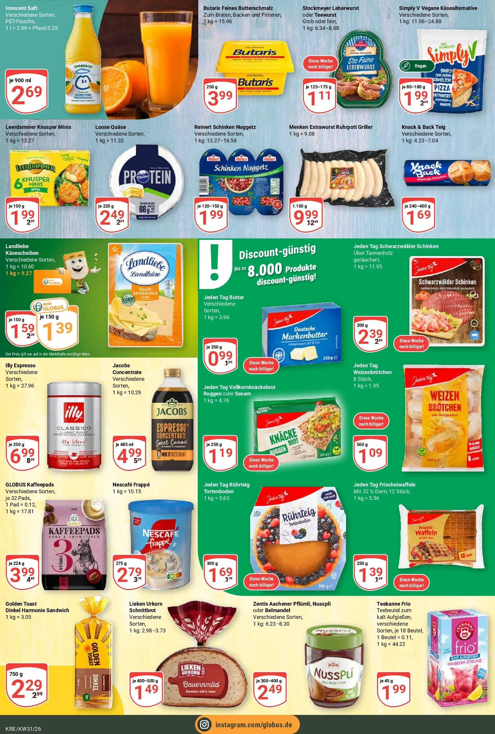 Globus Prospekt Krefeld (ab 27.07.2026) » Angebote online | Seite: 13 | Produkte: Butterschmalz, Butter, Leerdammer, Schinken