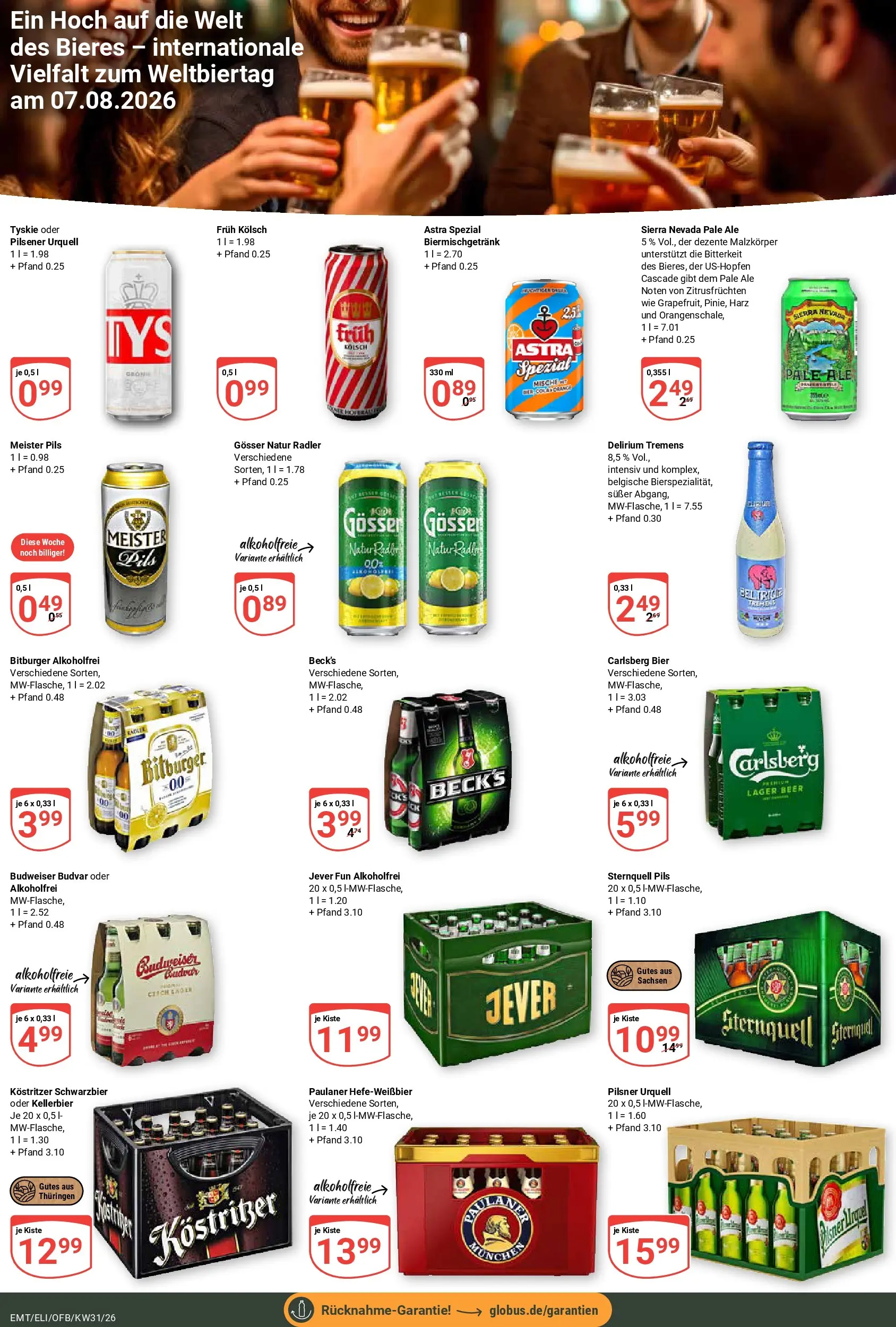 Globus Prospekt Mittelhausen (ab 27.07.2026) » Angebote online | Seite: 17 | Produkte: Bitburger, Pils, Astra, Budweiser