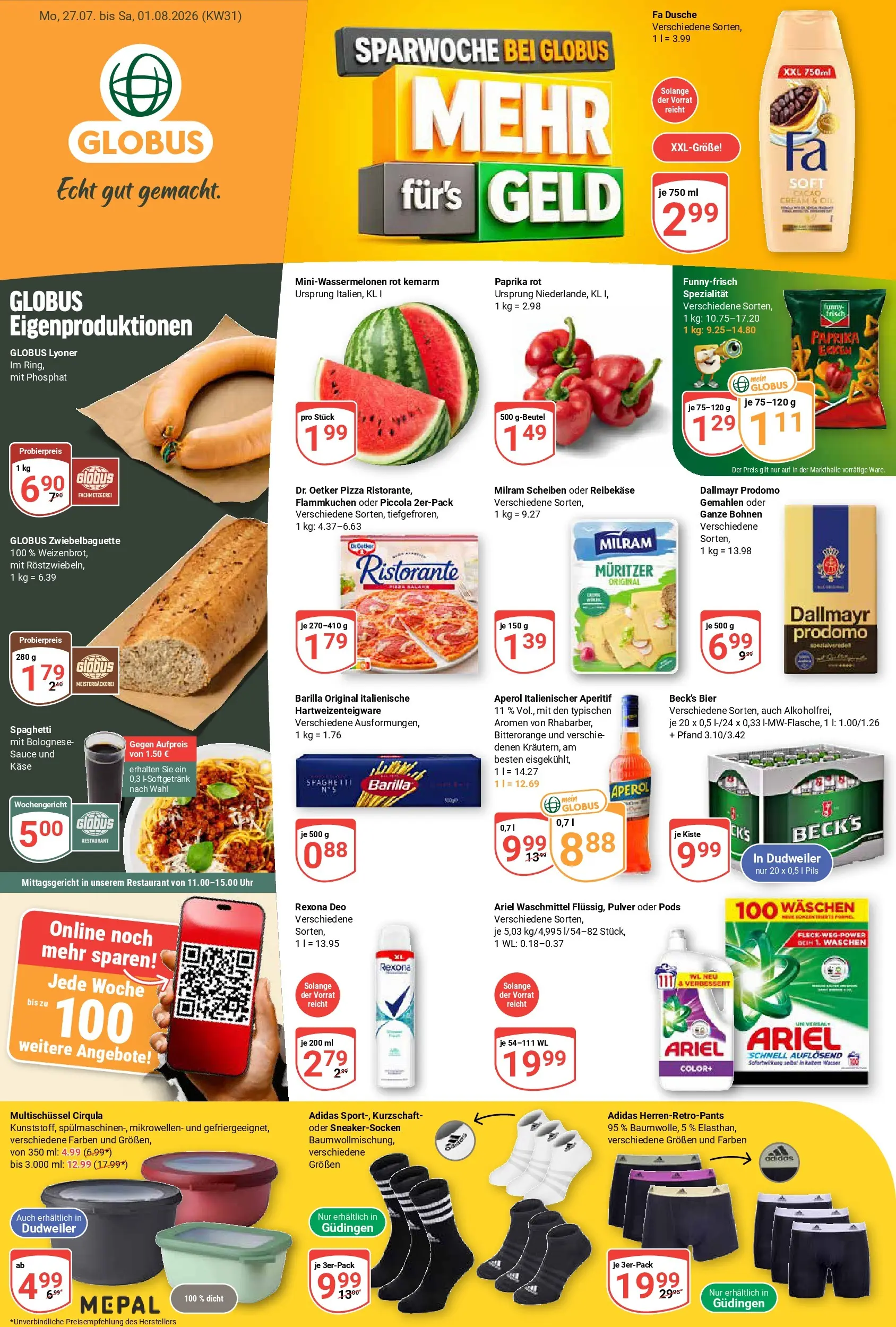 Globus Prospekt Saarbrücken-Güdingen (ab 27.07.2026) » Angebote online | Seite: 3 | Produkte: Ristorante, Dallmayr, Waschmittel, Aperol